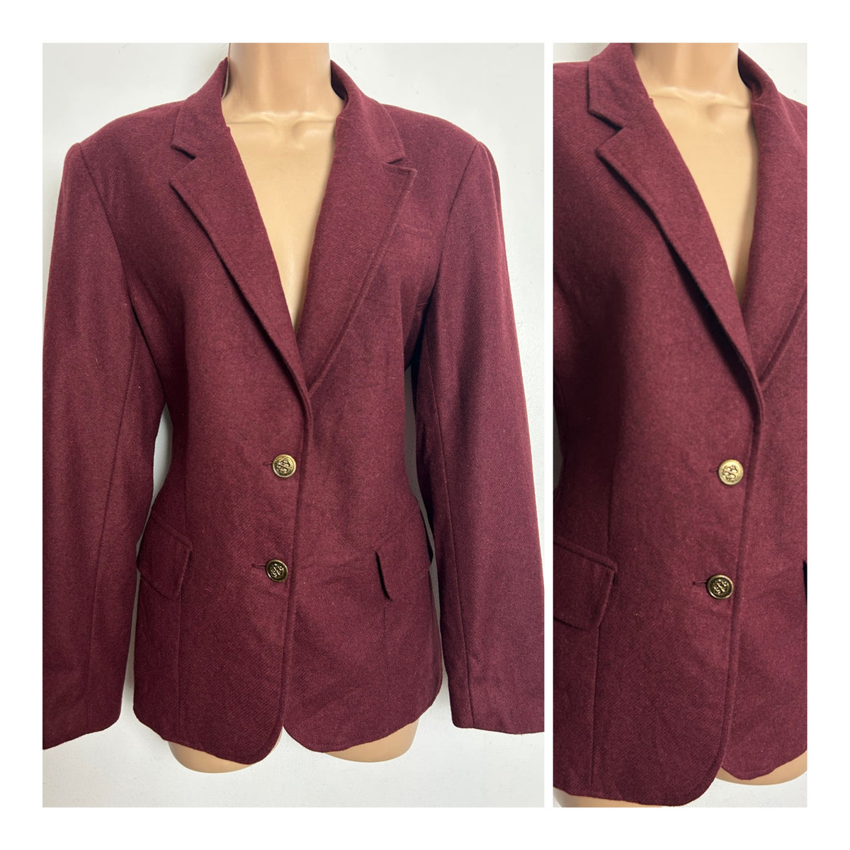 Vintage 1980s HARRINGTON SQUARE Size 12 Wine Red 65% Pure New Wool Blazer