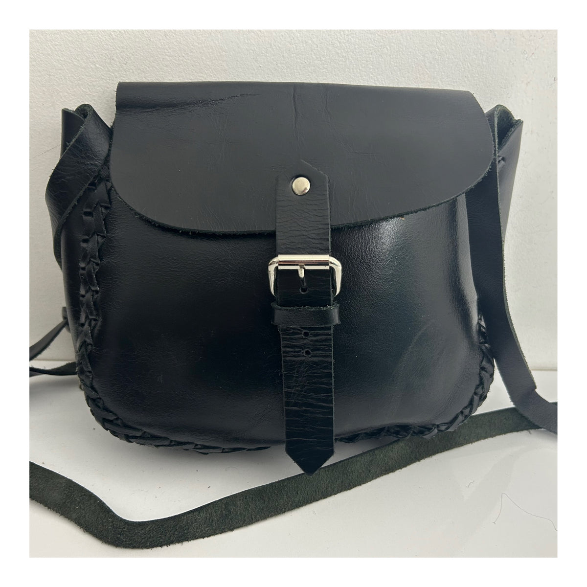 Modern TOPSHOP Black Real Leather Adjustable Strap Shoulder Or Cross Body Saddle Bag