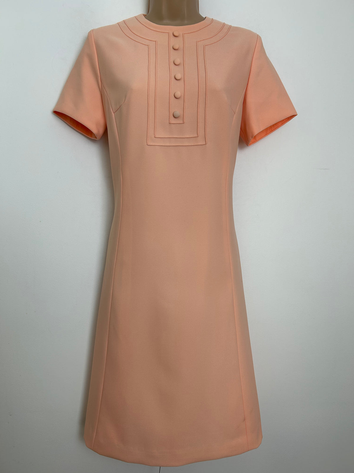 Vintage 1960s PEGGY FRENCH COUTURE Size 10 Peach Pintuck Pleat Detail Mod Dress & Matching Jacket