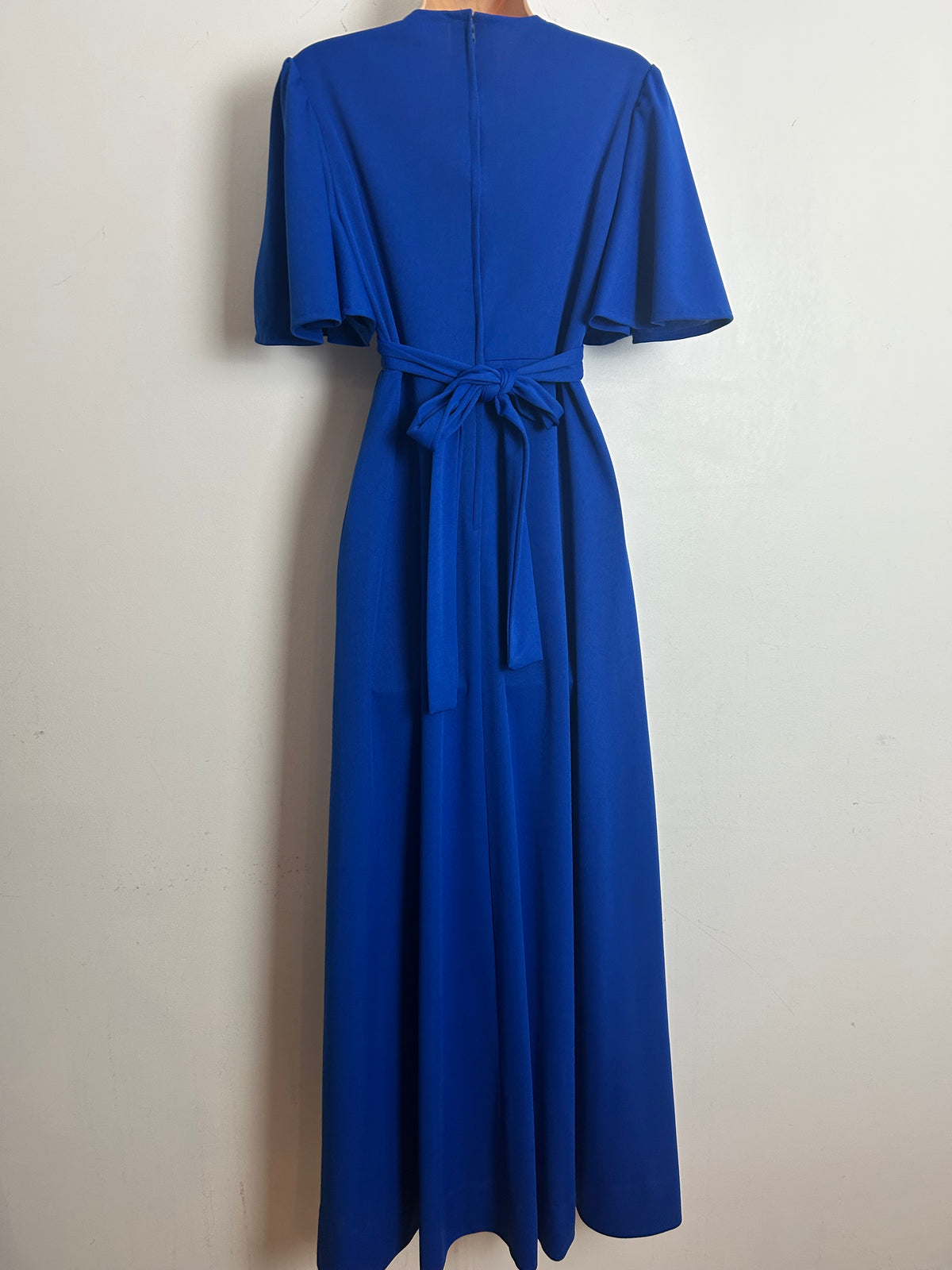 Vintage 1970s Size 8 Royal Blue Sequin Applique Detail Tie Back Occasion Maxi Dress