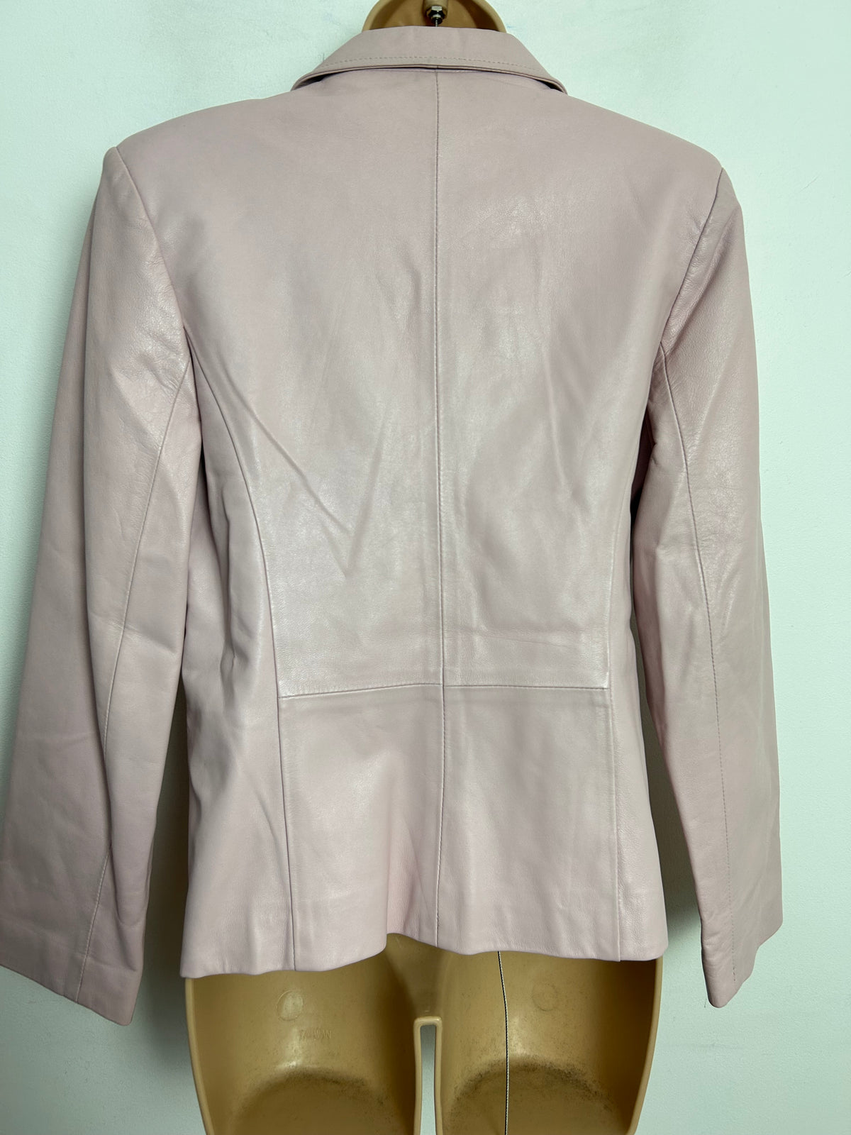 Vintage Late 80s/Early 90s UK Size 10-12 Pale Pink Pocket Detail Blazer Style Leather Jacket