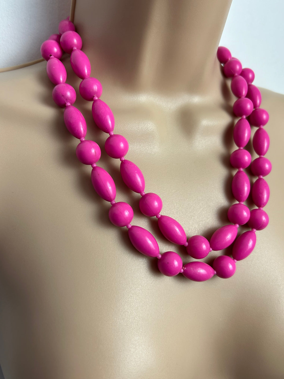 Vintage 1960s MADE IN HONG KONG Hot Pink Chunky Bead Multistrand Necklace