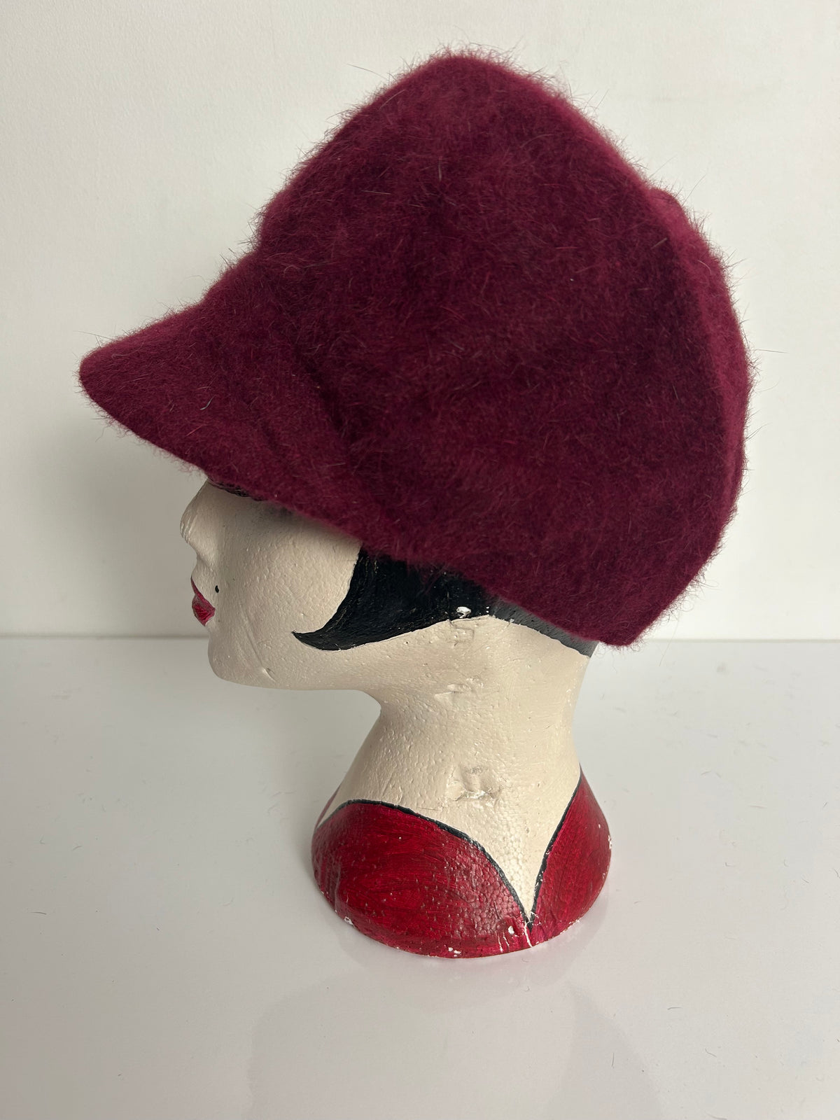 Vintage Raspberry Angora Mix Baker Boy Style Hat