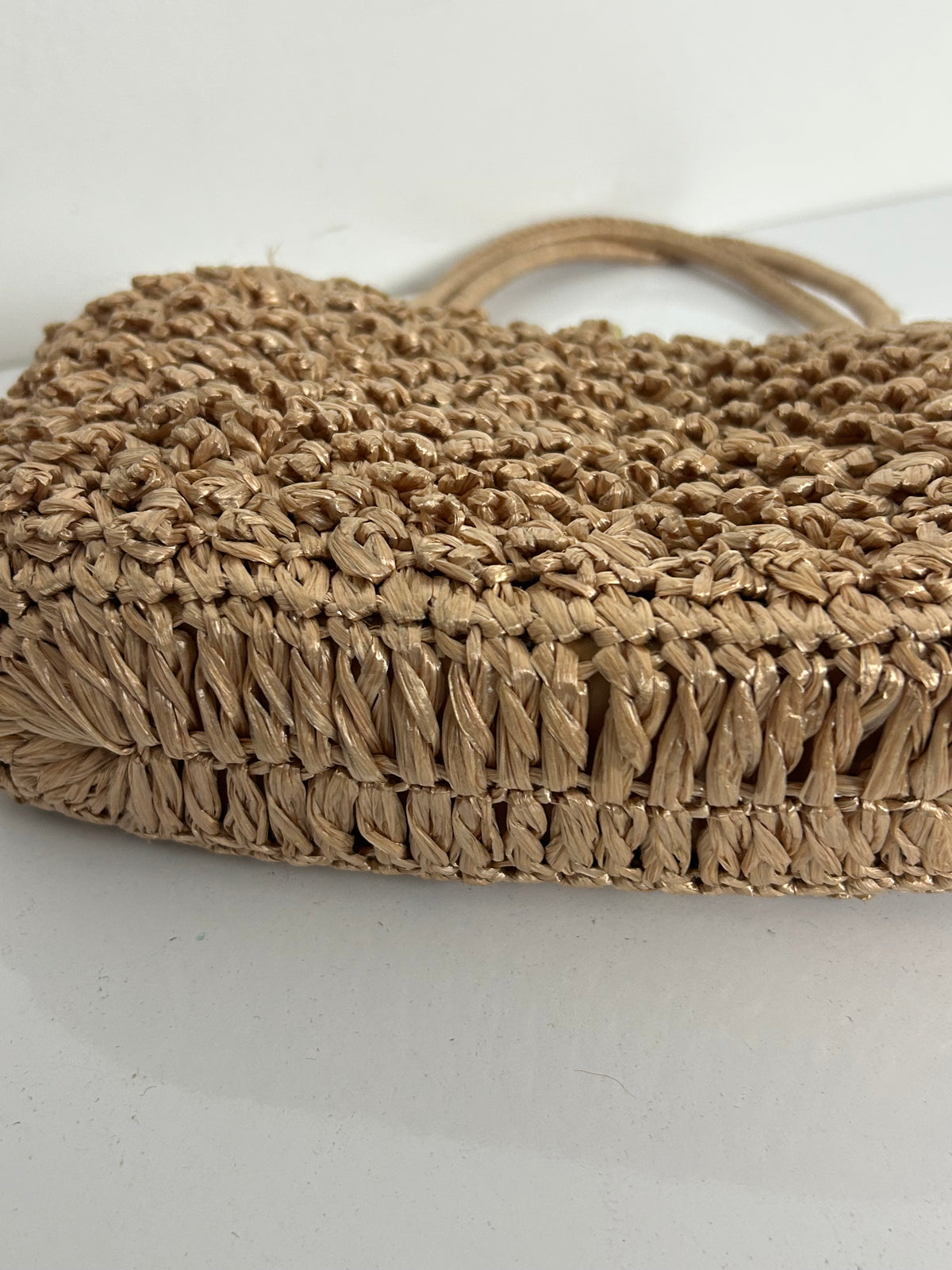 Vintage 1950s Handmade Beige Woven Raffia Style Top Handle Handbag