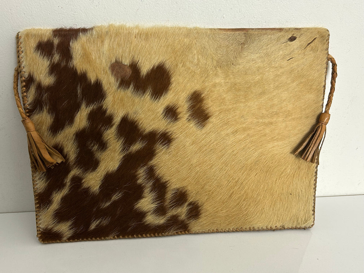 Vintage 1970s Real Leather Cowhide With Hair A4 Portfolio Document Folder