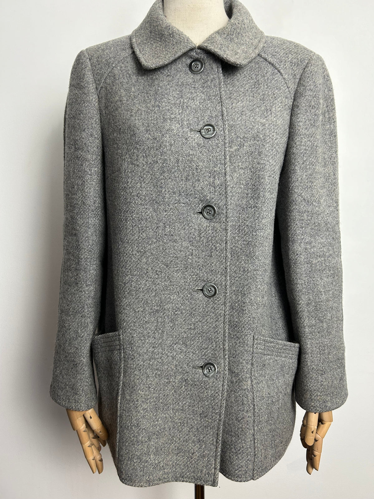 Vintage ST MICHAEL UK Size 14-16 Grey Pure New Wool Coat