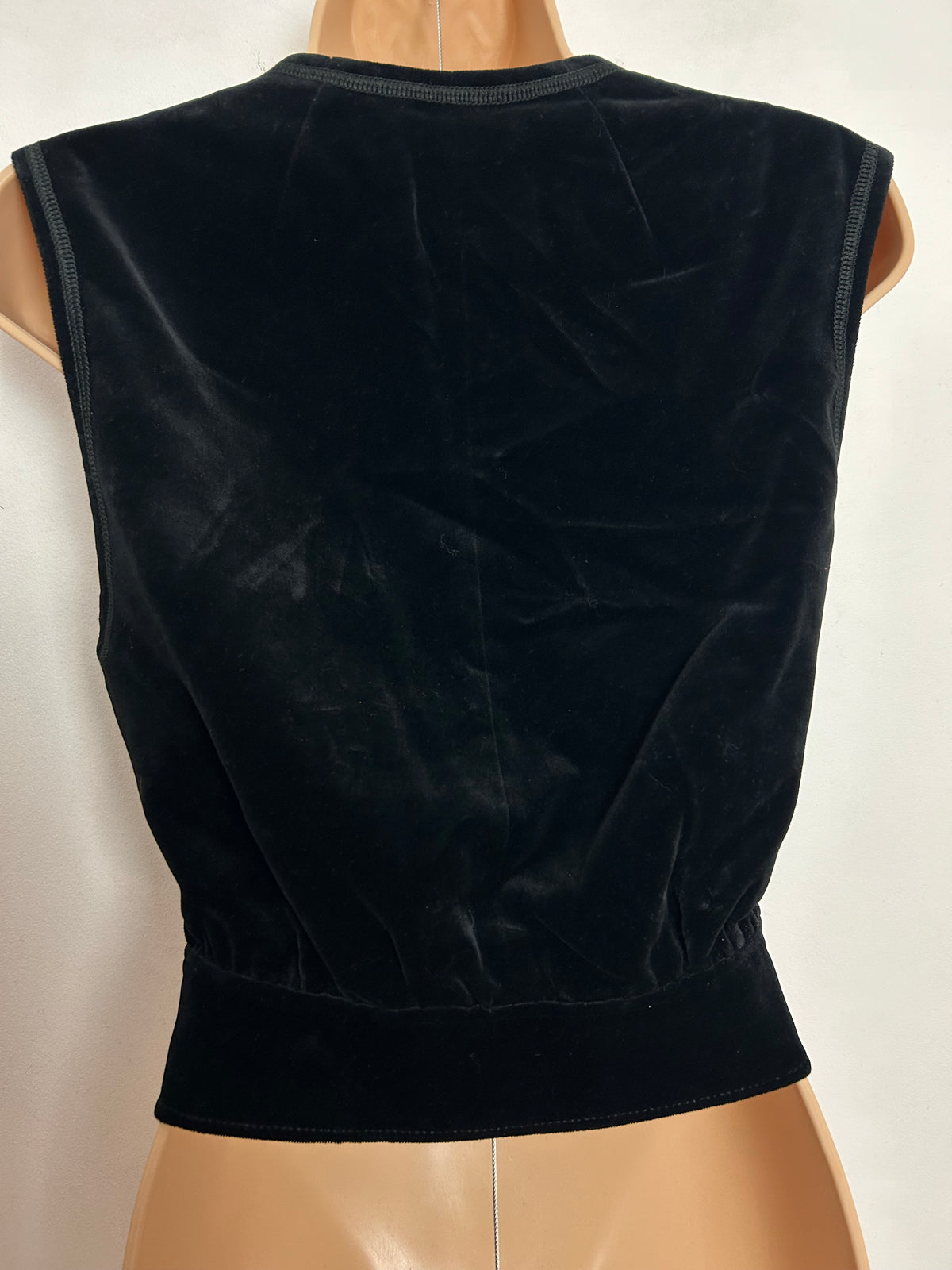 Vintage 1970s UK Size 8 Black Velvet Button Up Waistcoat