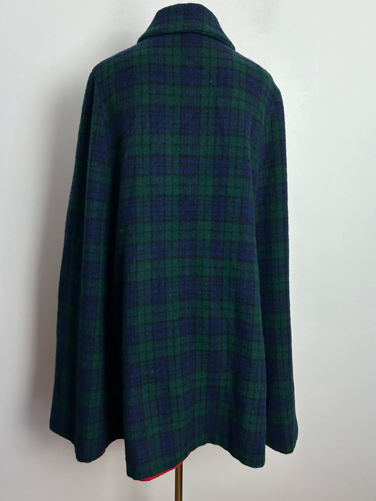 Vintage 1990s UK Size 10 Dark Blue & Green Tartan Check Scottish Wool Cape