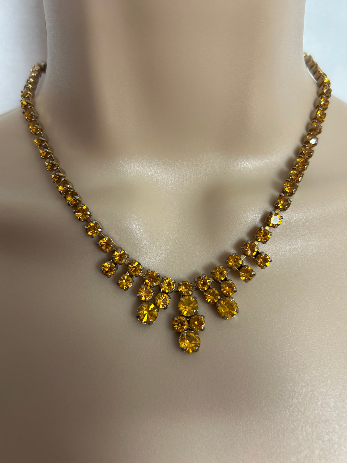 Vintage 1960s Amber Colour Diamante Glass Stone Set Necklace