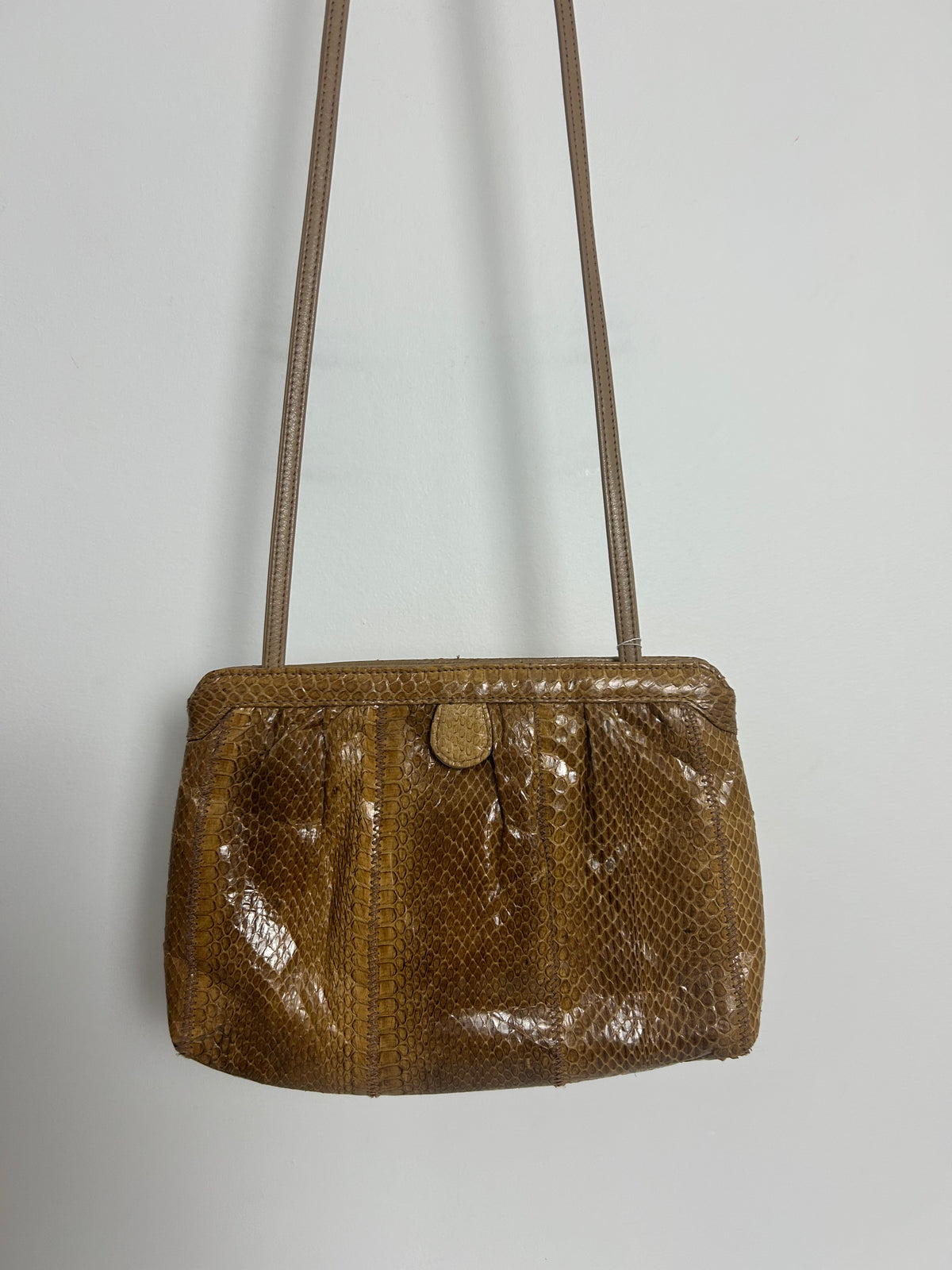 Vintage 1970s CLEMENTE Tan Brown Real Snake Skin Small Leather Shoulder Or Crossbody Bag