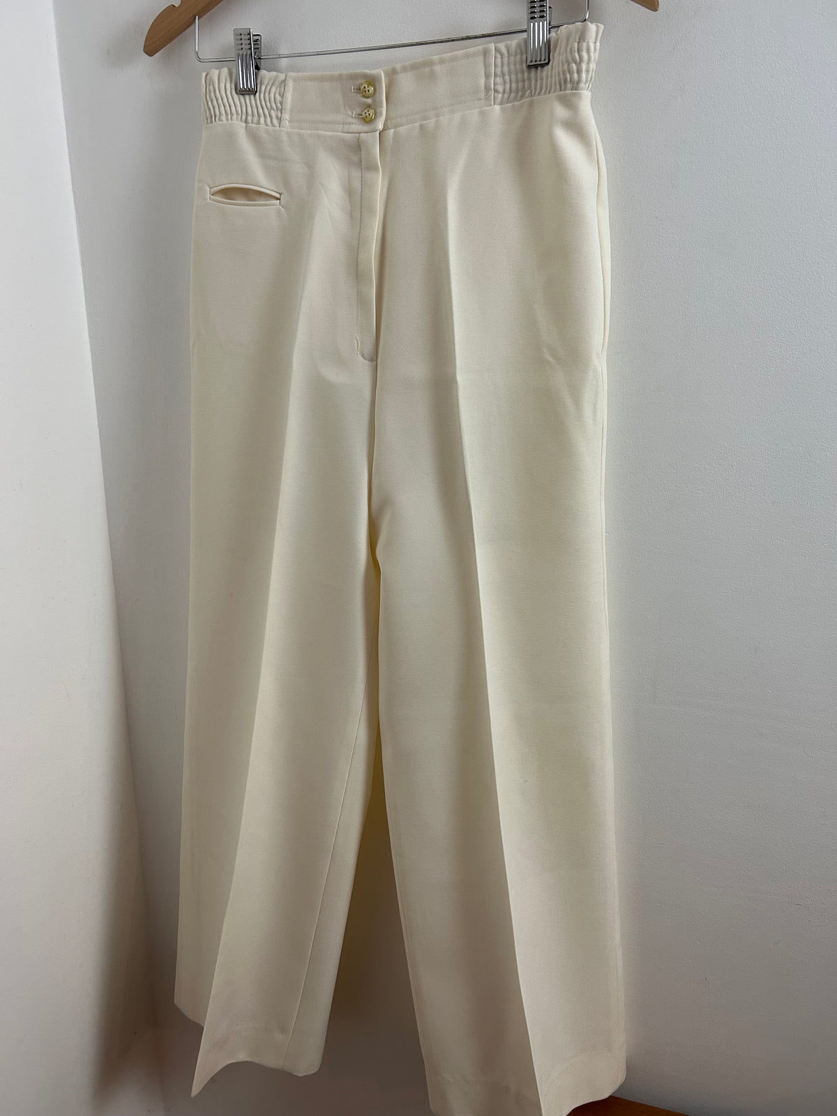 Vintage 1970s COLLEGE TOWN UK Size 10 Winter White Perma Pleat Wide Leg Trousers