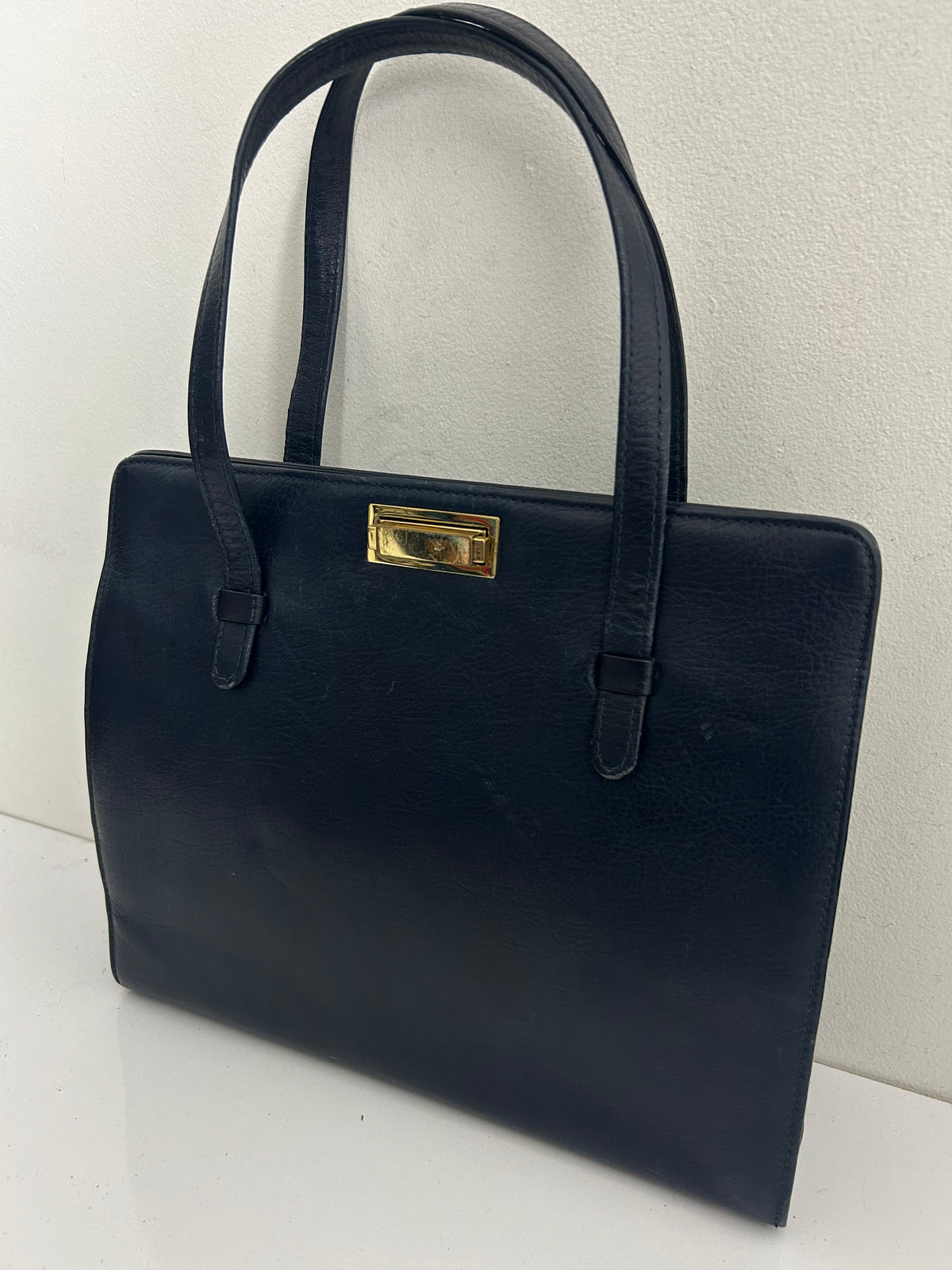 Vintage 1960s Navy Blue Double Handle Kelly Handbag