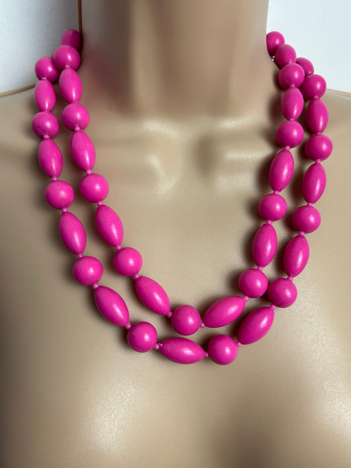 Vintage 1960s MADE IN HONG KONG Hot Pink Chunky Bead Multistrand Necklace