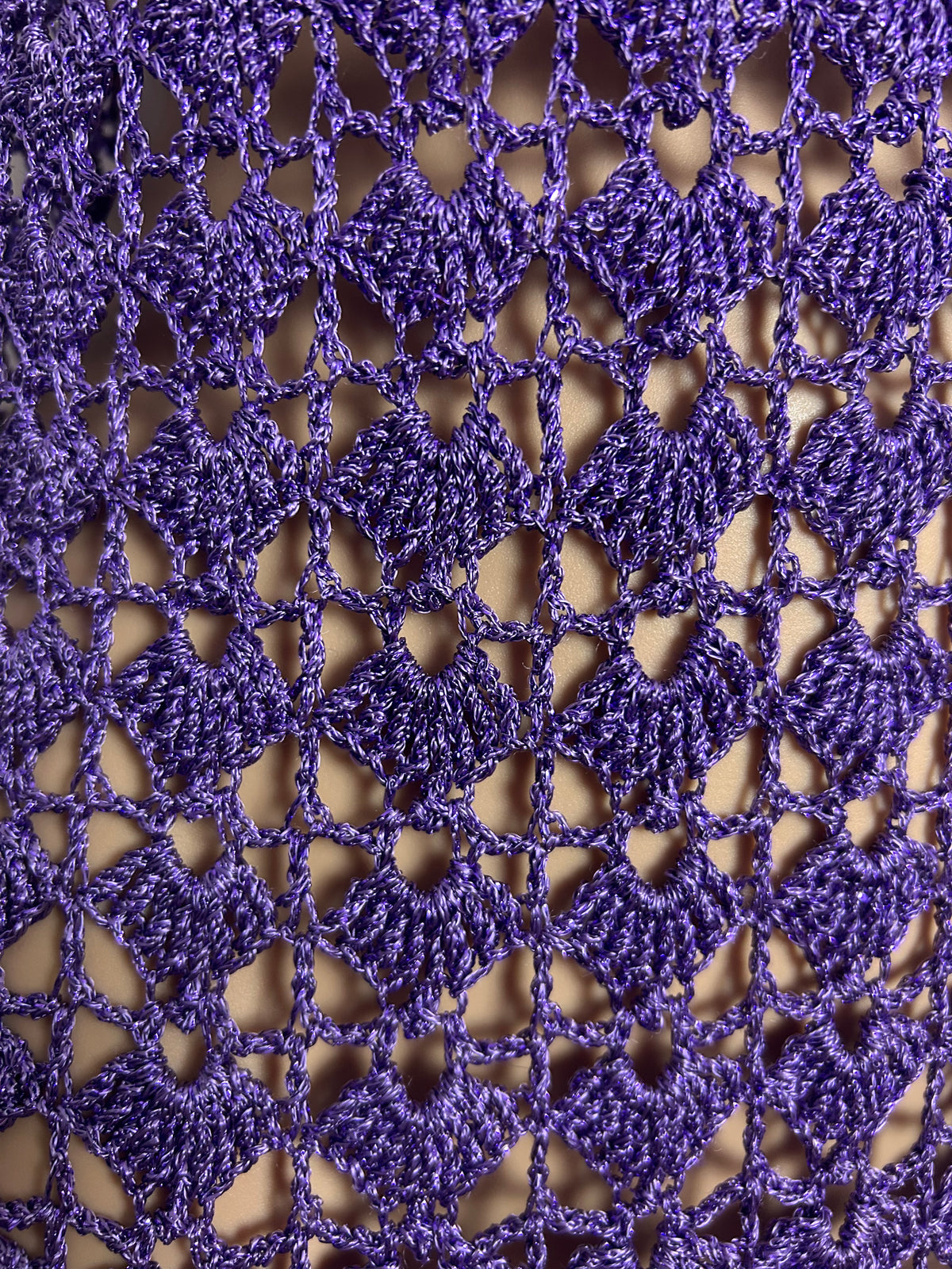 Vintage 1980s Size 12-14 Purple Glitter Crochet Sleeveless Party Occasion Midi Dress