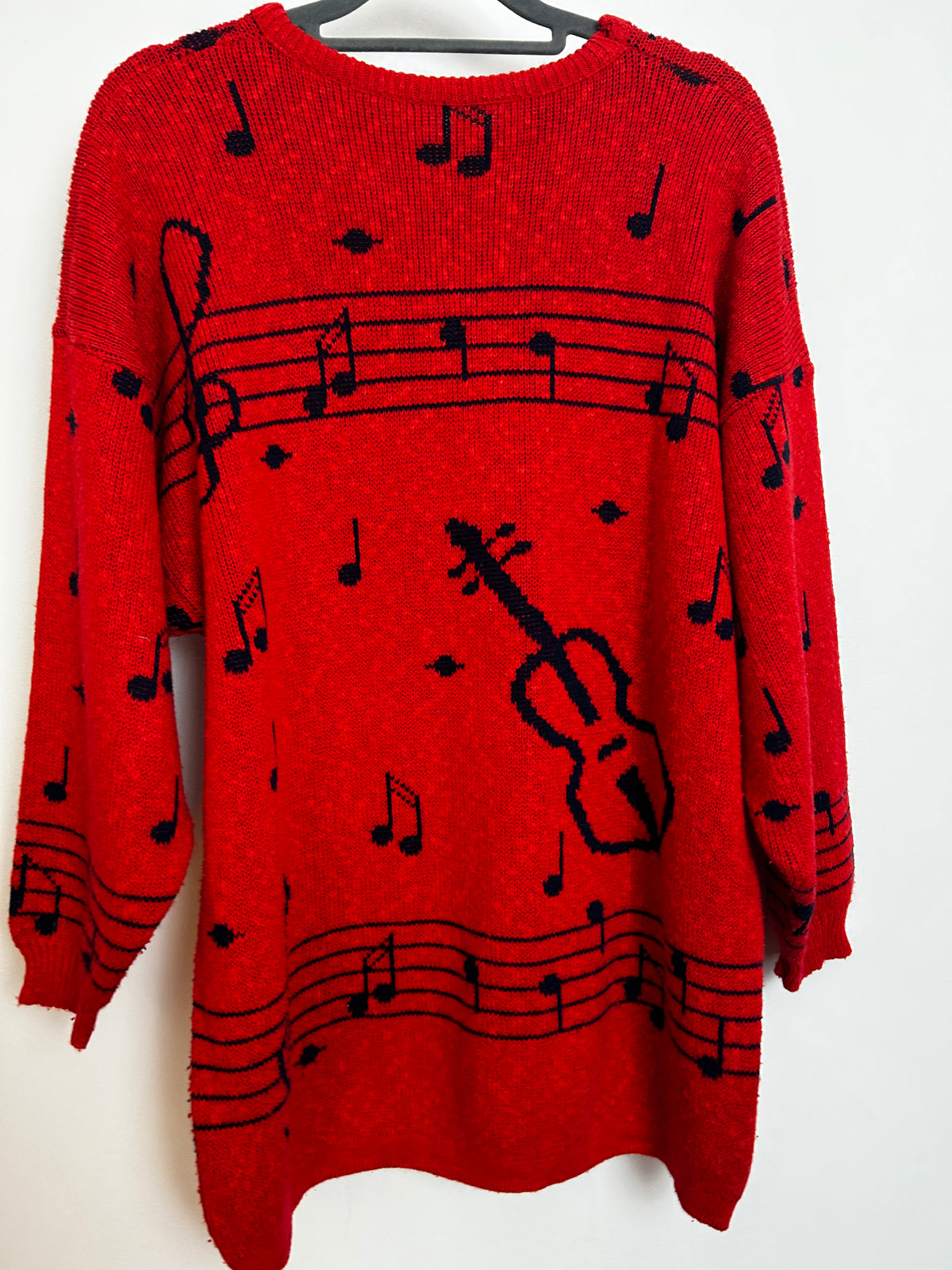 Vintage 1980s Up To Size 12-14 Red & Black Musical Theme & Mice Applique Novelty Jumper