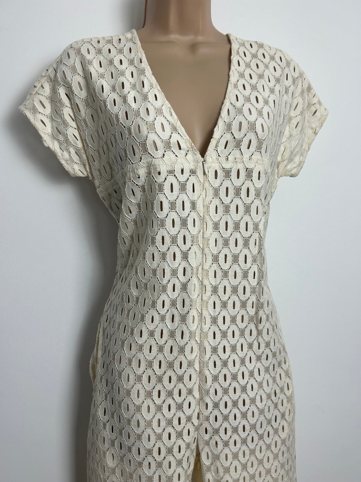 Designer RACHEL COMEY Size 2 (UK Size 10) Cream Cotton Mix Lace "Glinda" Jumpsuit RRP £664 £