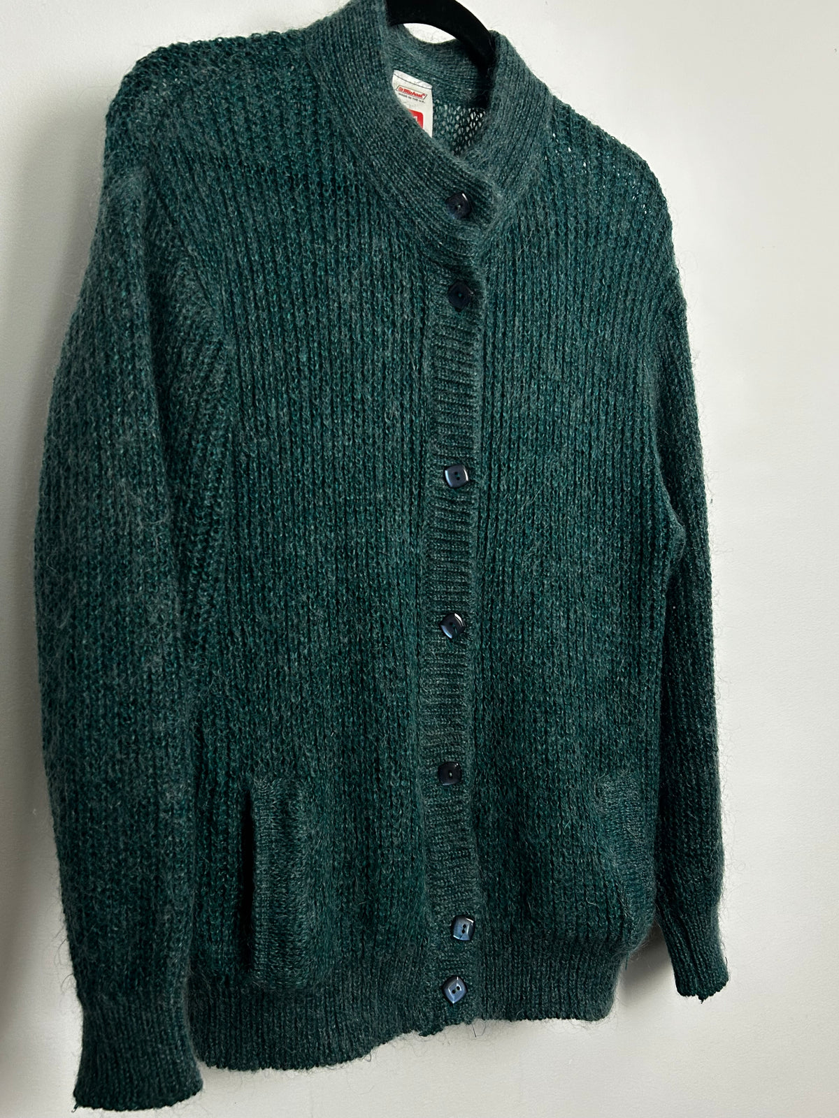 Vintage 1980s ST MICHAEL Size 14 Teal Mohair & Wool Mix Cardigan