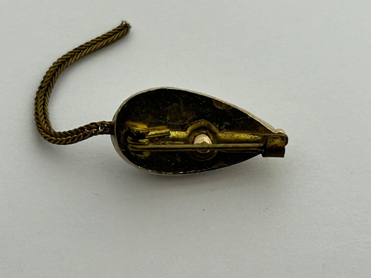 Vintage 1960s RARE Gold Tone & White Celluloid Tiny Mouse Brooch With Articulated Tail