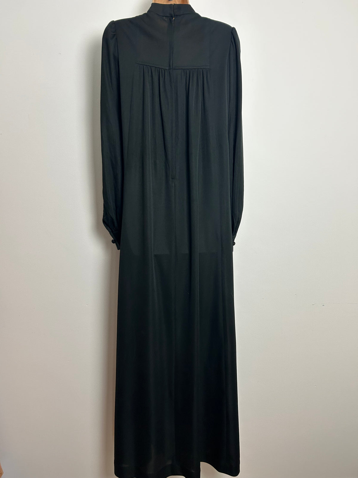 Vintage 1970s DEBENHAMS Size 14 Black Long Sleeve High Neck Classic Black Maxi Dress