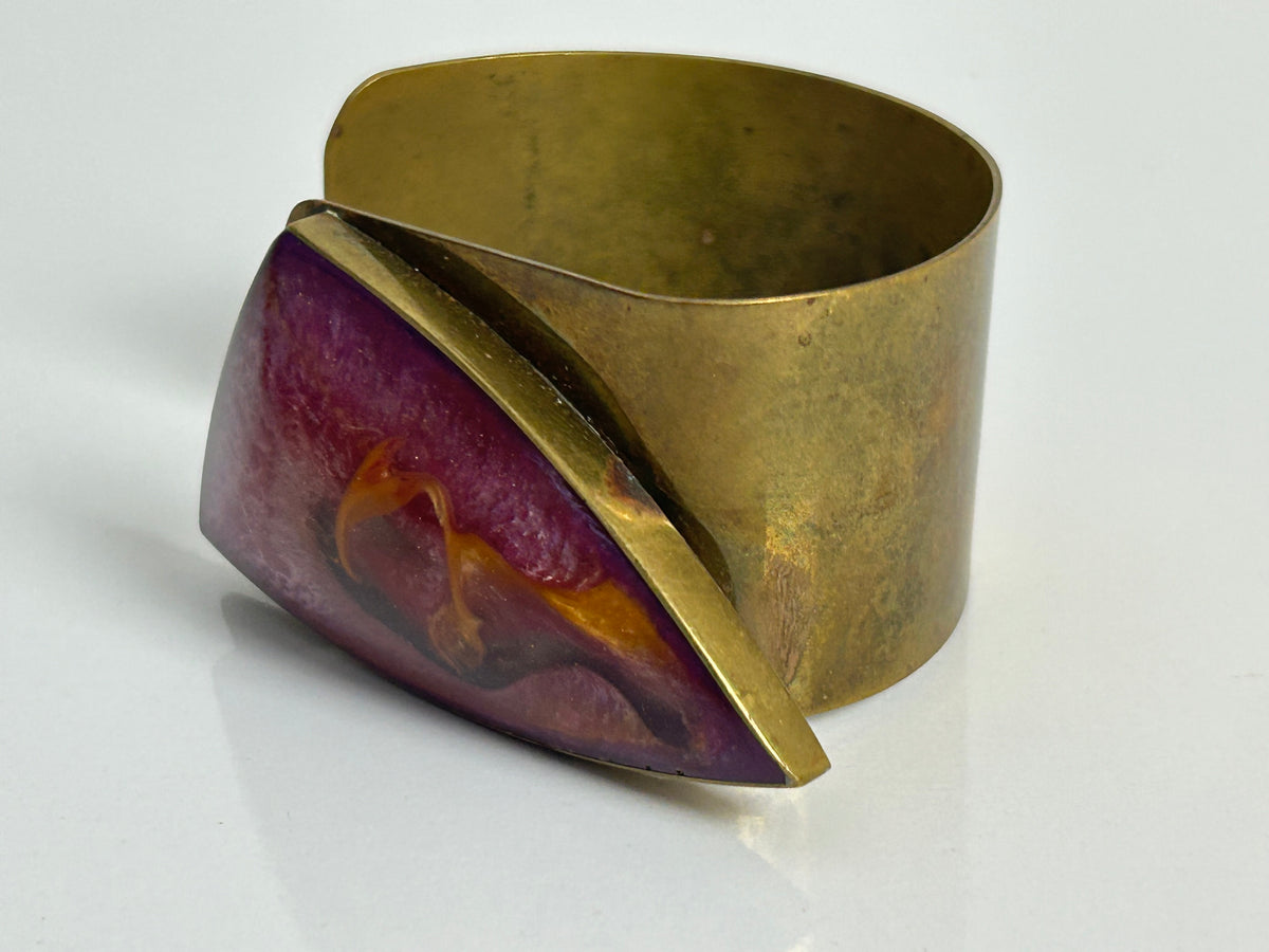 Vintage Chunky Brass Metal Modernist Cuff Style Bangle/Bracelet