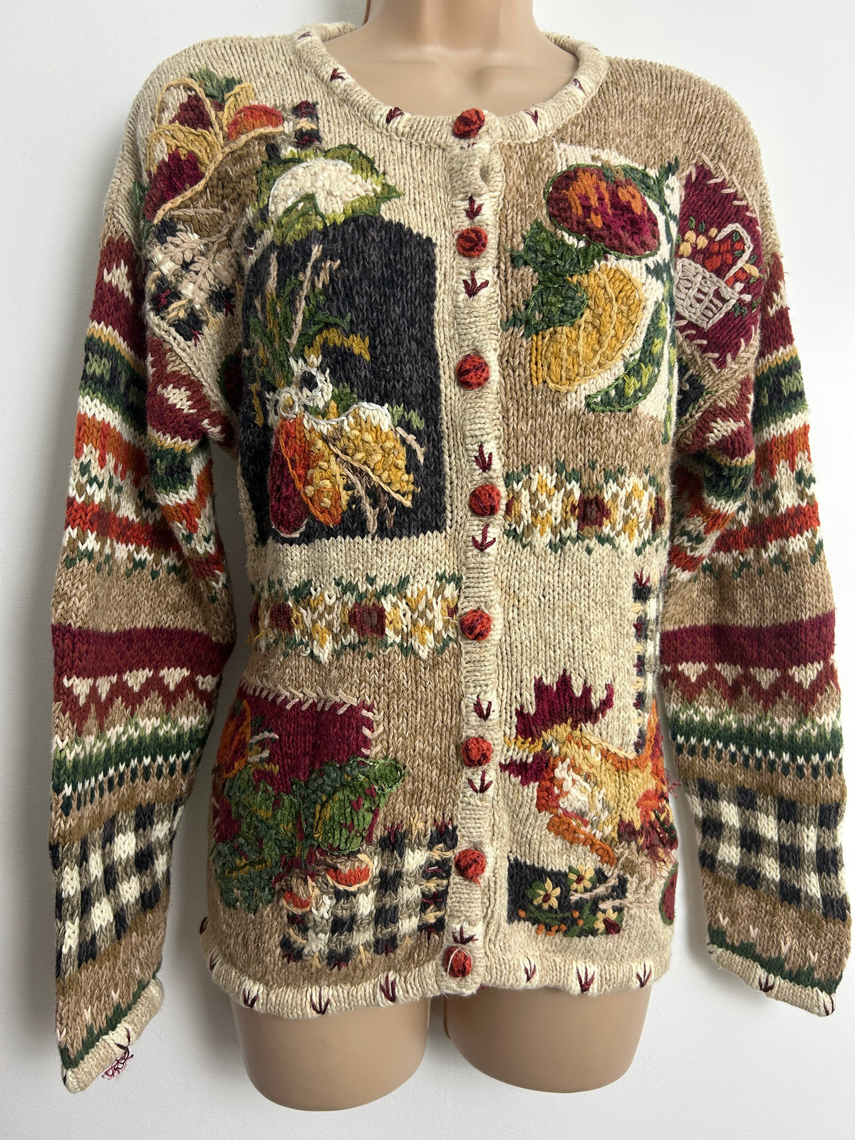Vintage HEIRLOOM COLLECTABLES Size M Thanksgiving Pumpkin Harvest Novelty Cardigan
