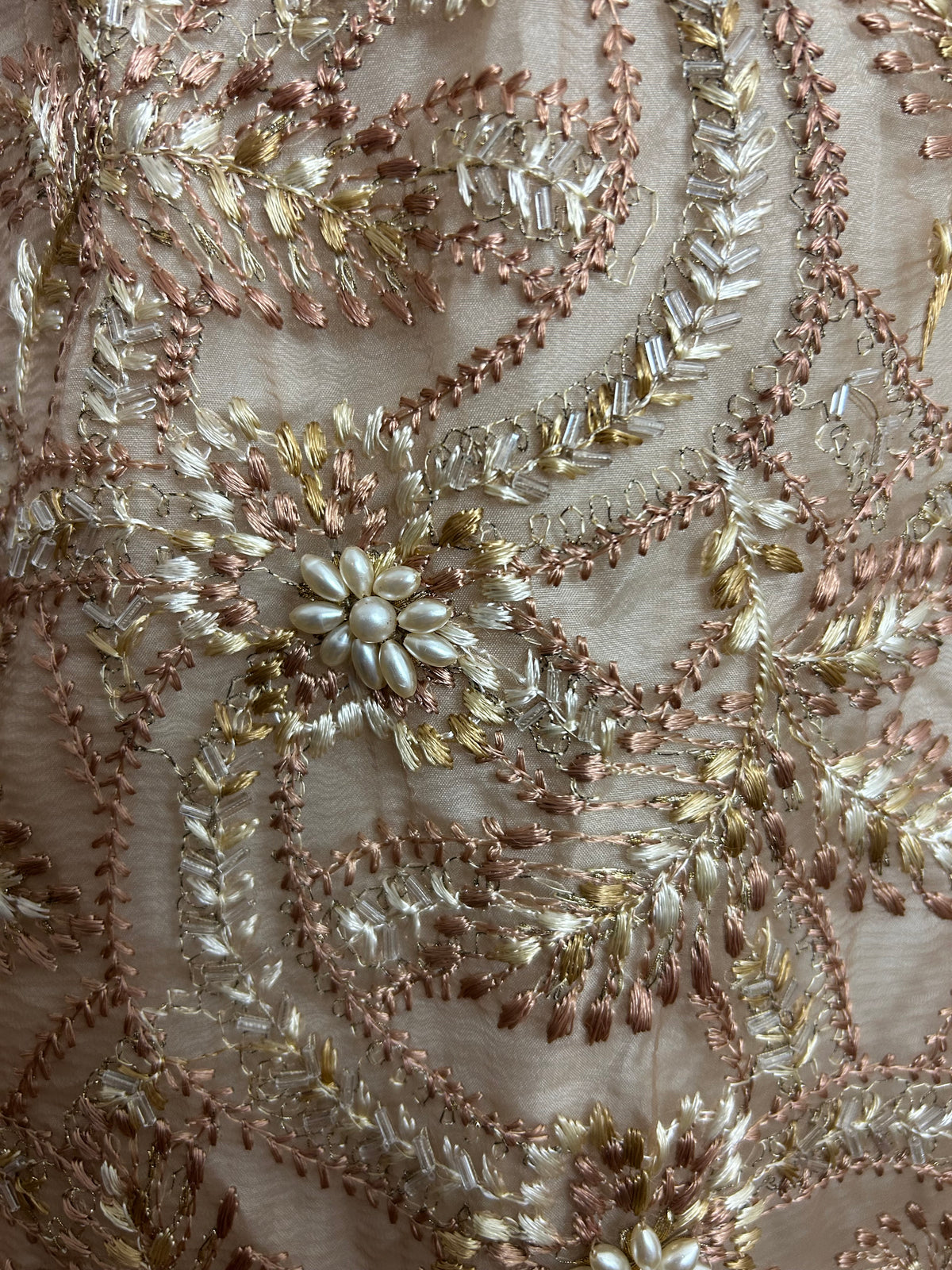 Vintage 1960s Size 6-8 Beige Silver & Gold Embroidered Bead Detail Evening Party Dress