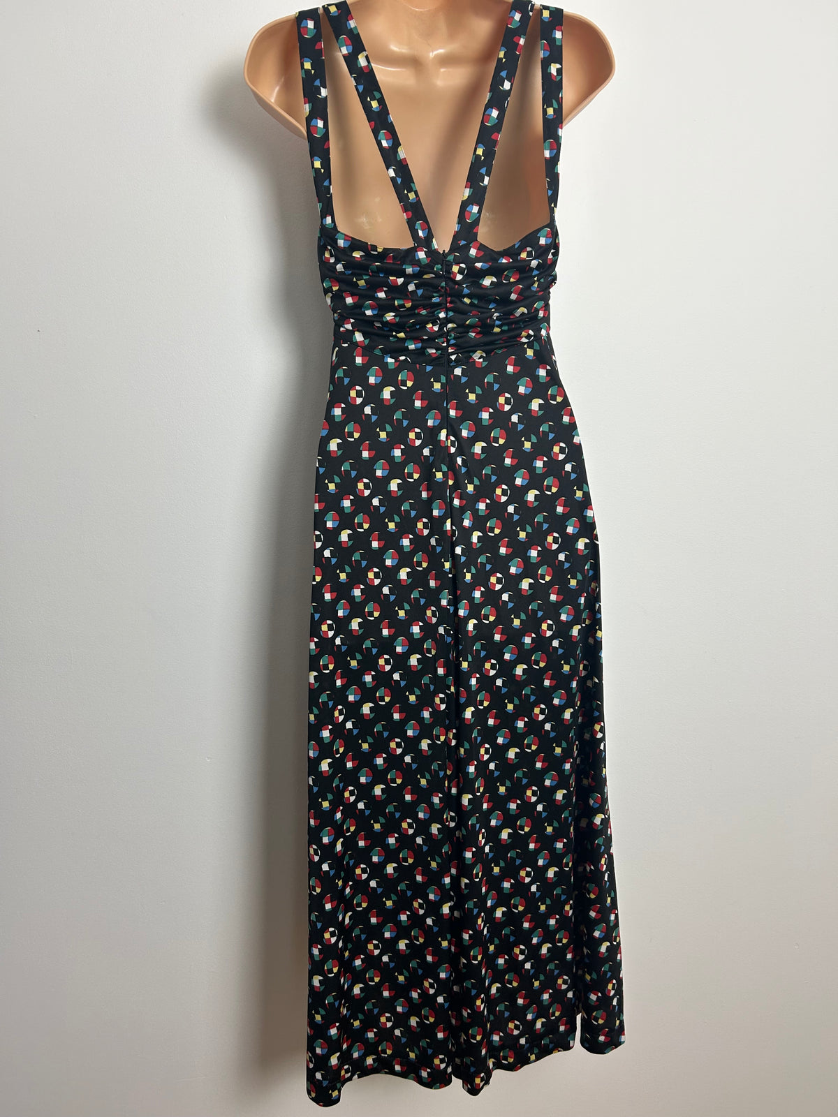Vintage Late 1980s Early 1990s KL By KARL LAGERFELD Size 12 Black Geometric Print Cross Strap Maxi Dress