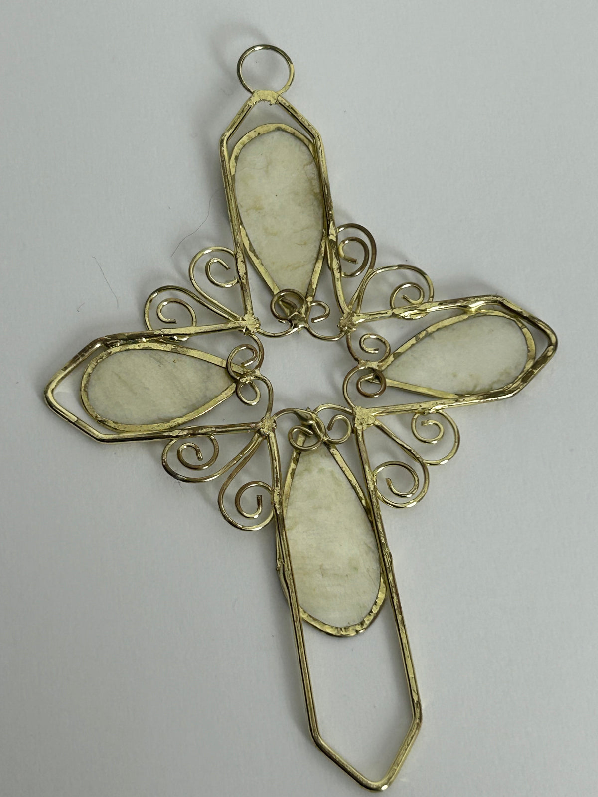 Vintage Handmade Beautiful Silver Metal & Shell Large Cross Pendant