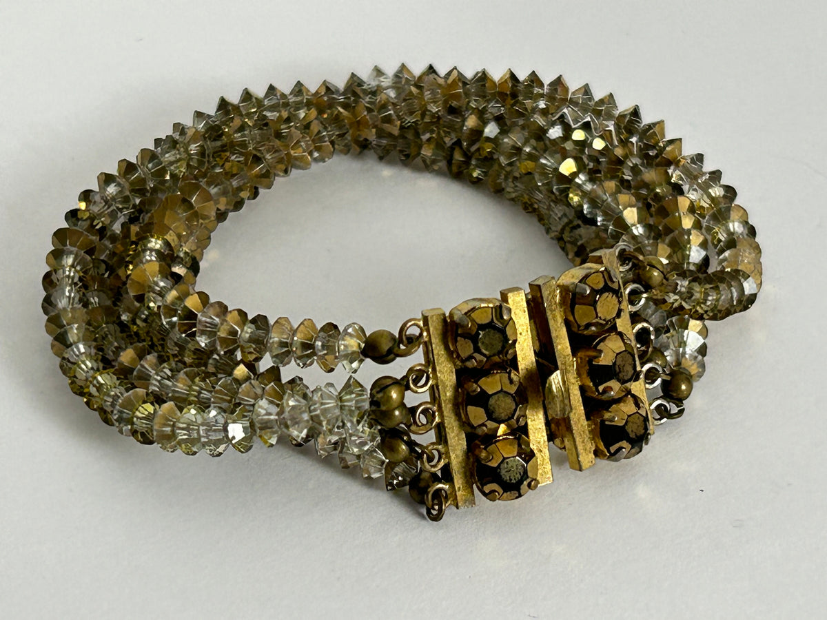 Vintage 1960s Multistrand Glass Bead Bracelet With Diamante Box Clasp