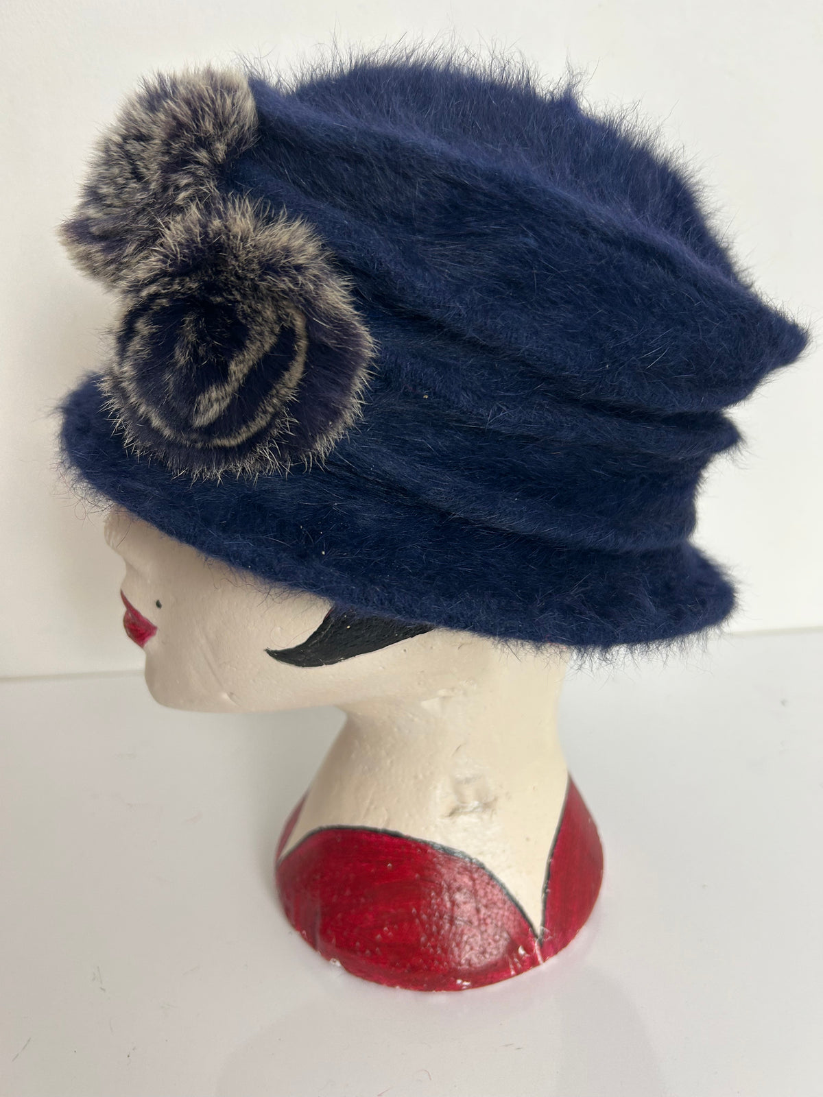 Vintage Navy Blue Super Soft Angora & Wool Mix Hat