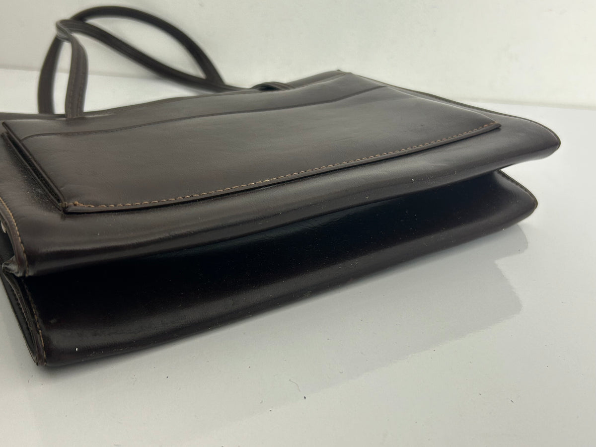 Vintage 1960s Gorgeous Dark Brown Leather Kelly Style Handbag