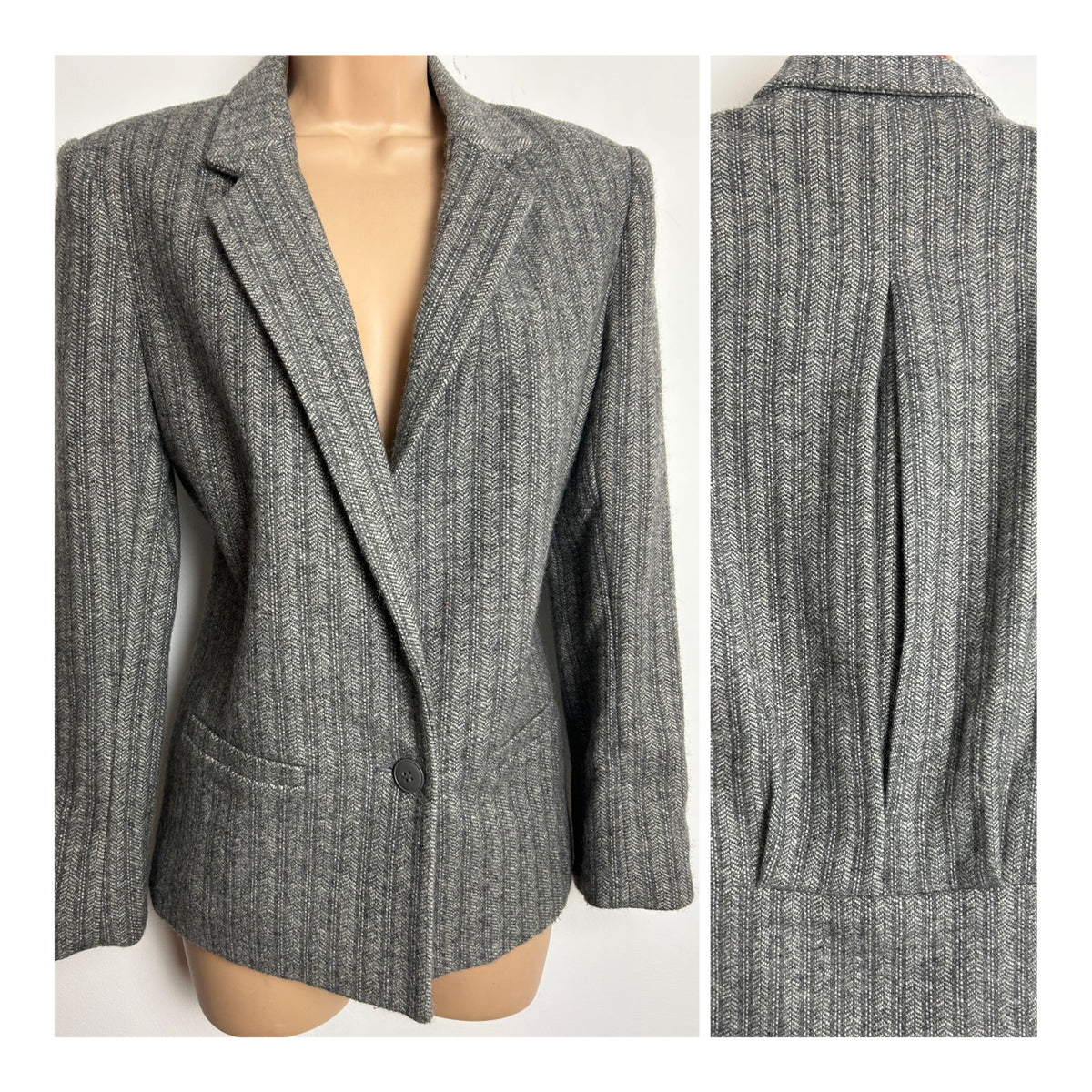 Vintage 1980s SIGNATURE BY REED ROBERTS Size 12 Grey Herringbone Wool & Alpaca Mix Blazer