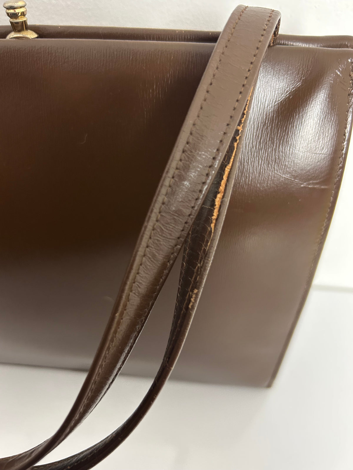 Vintage 1950s Dark Brown Leather Kelly Style Handbag
