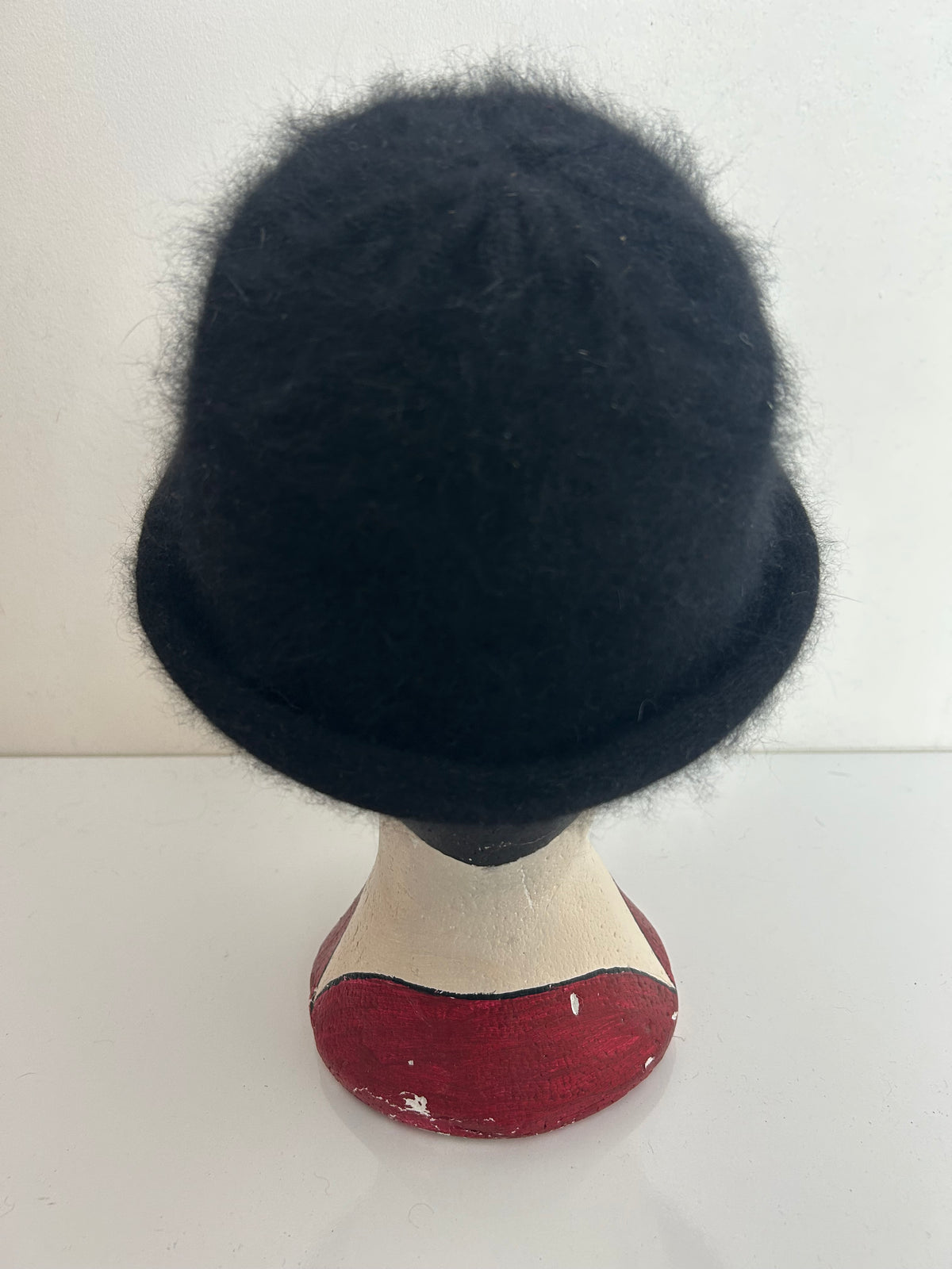 Vintage Italian Black Angora & Wool Mix Small Peaked Hat