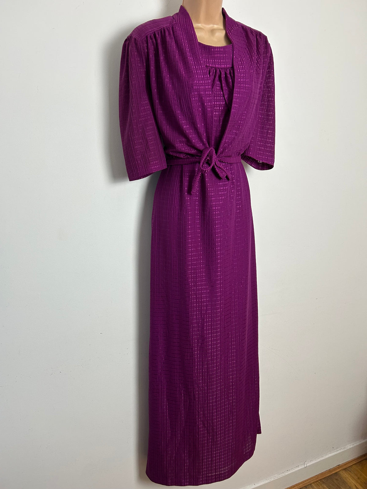 Vintage Late 1970s Size 12 Magenta Two Piece Maxi Dress With Matching Cover Up