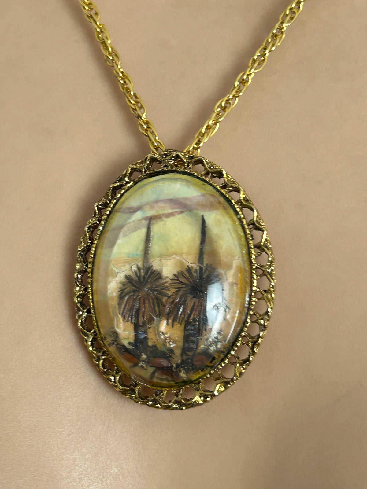 Vintage 1950s RARE Handcrafted Australian Paperbark Miniature Picture Pendant & Necklace By G. Metcalfe