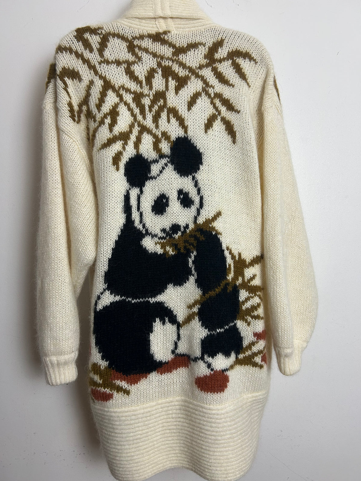 Vintage 1980s FEMI Up To Size 14-16 Gorgeous Cream Wool Mix Giant Panda Open Fronted Cardigan