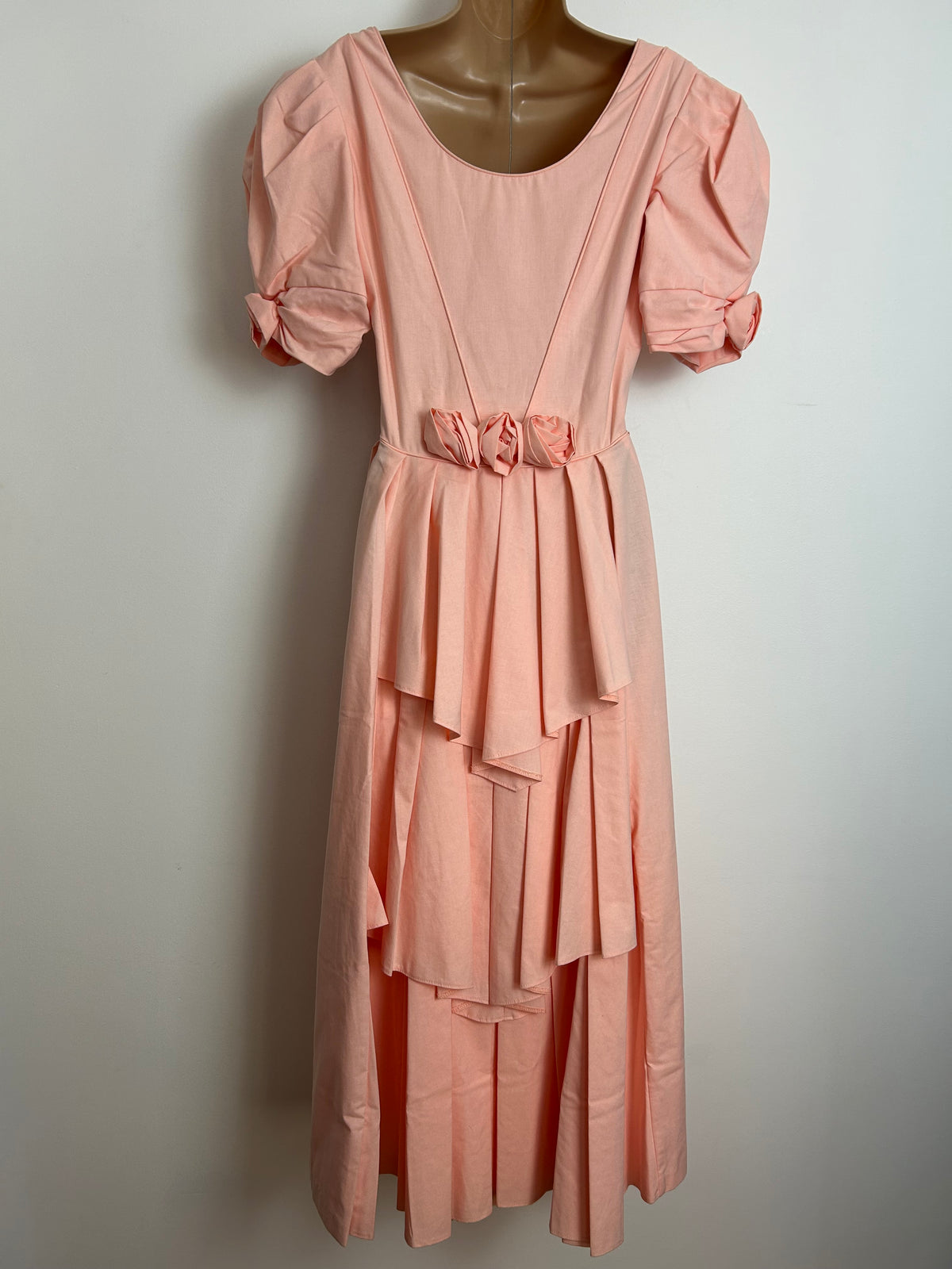 Vintage 1980s LAURA ASHLEY Size 10 (Size 14 On Label) Pale Peach Bustle Back Ballgown Midi Dress