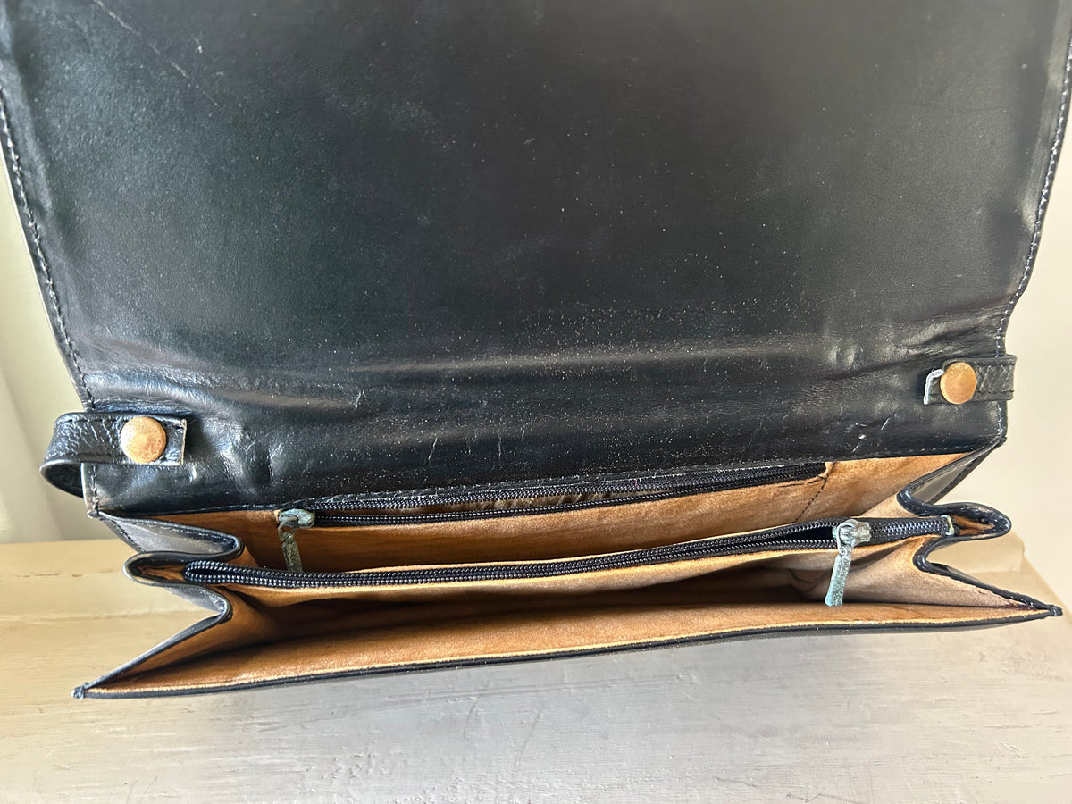 Vintage Black & Brown Reptile Stripe Pattern Clutch or Shoulder Bag