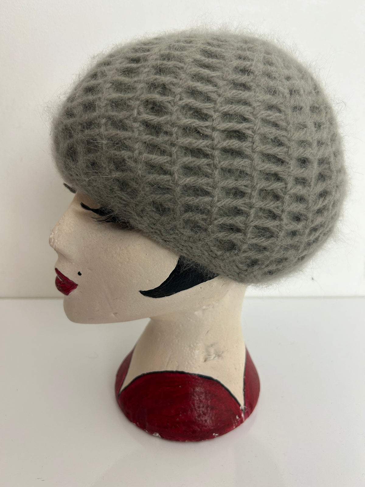Vintage 1970s Grey Chunky Knit Super Soft Angora & Wool Beanie Winter Hat