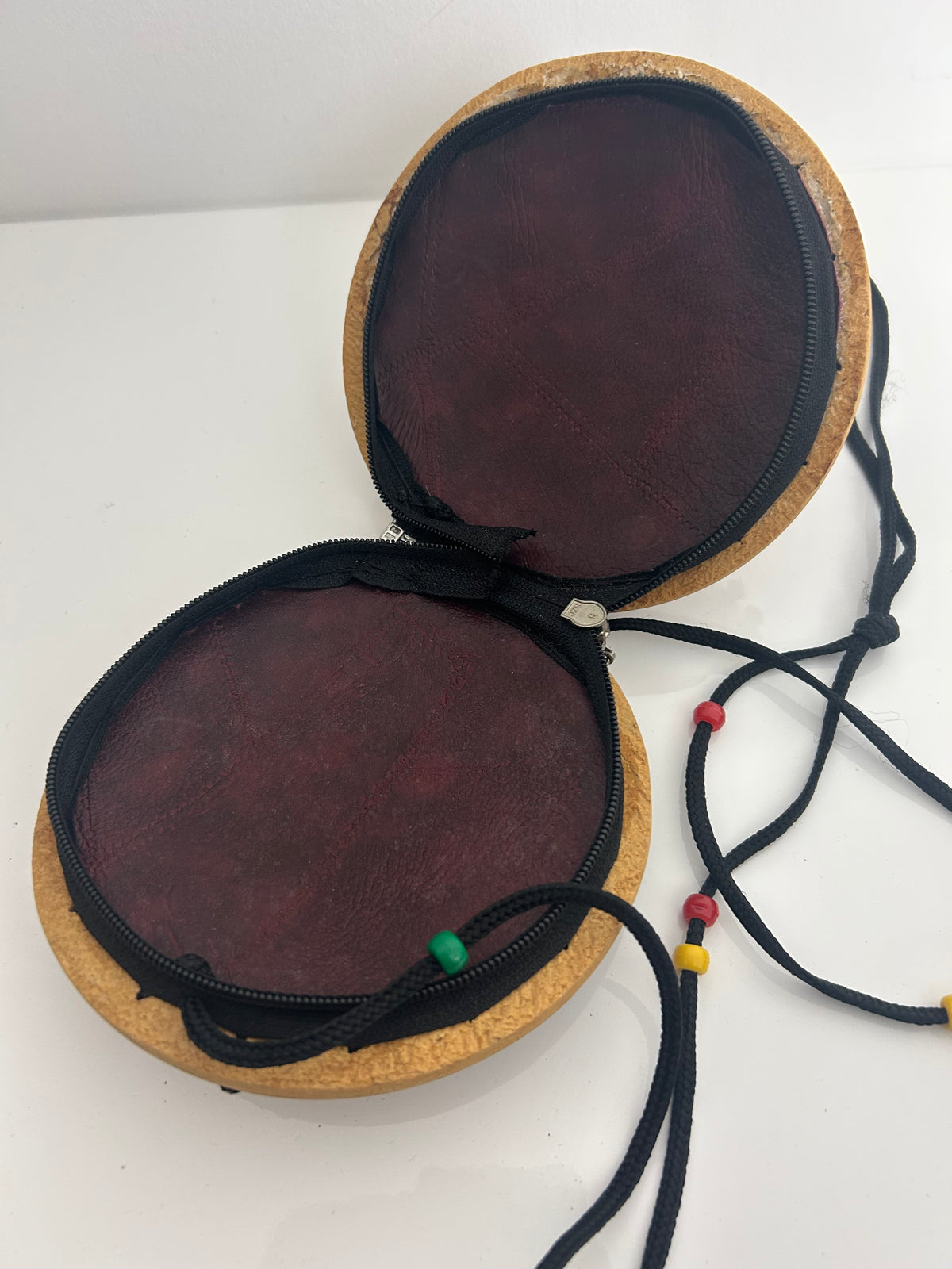 Hand Carved Hand Pained Jamaican Wooden Disc Small Purse