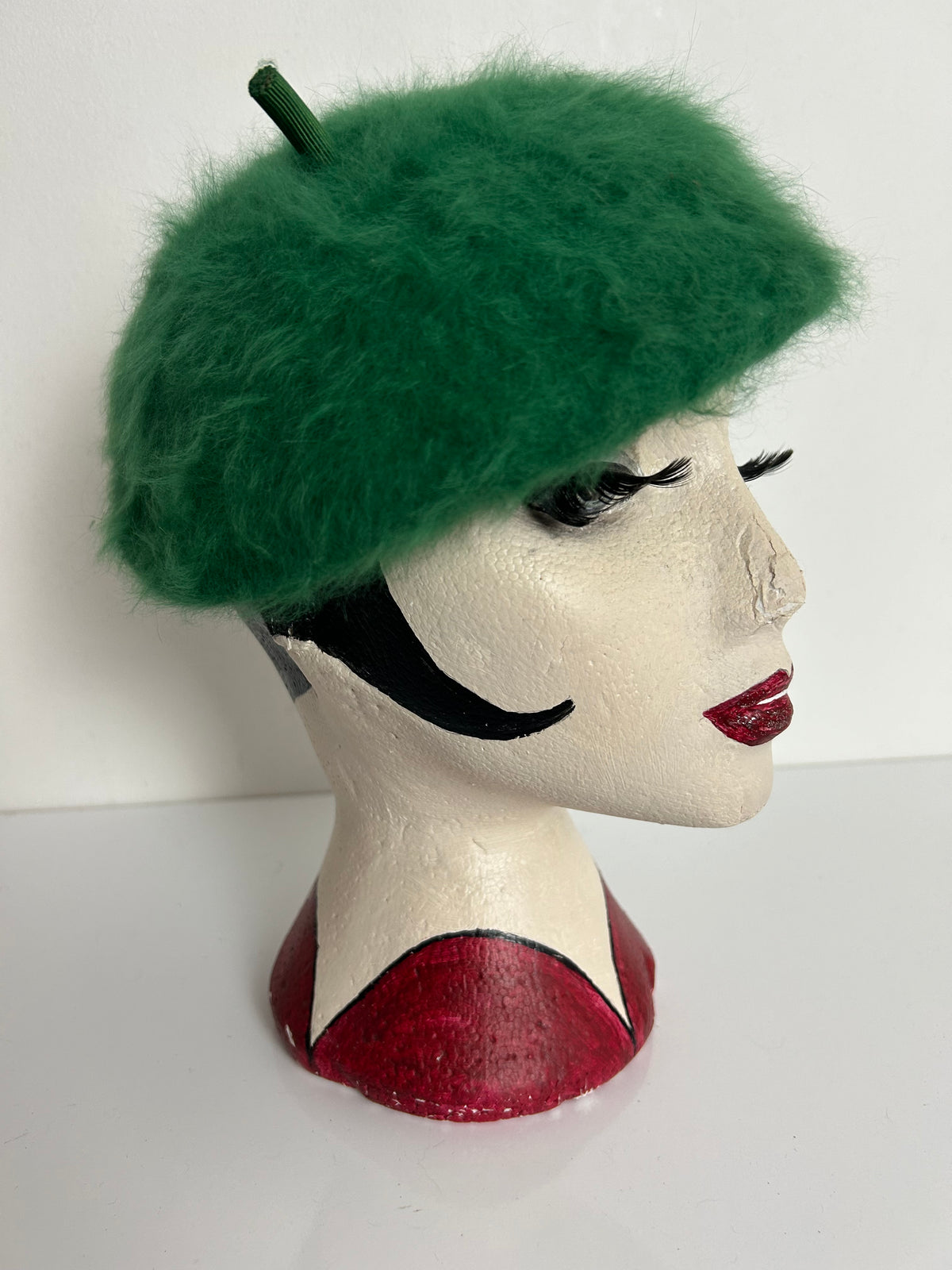 Vintage 1960s KANGOL Green Super Angora Beret Style Pill Box Hat