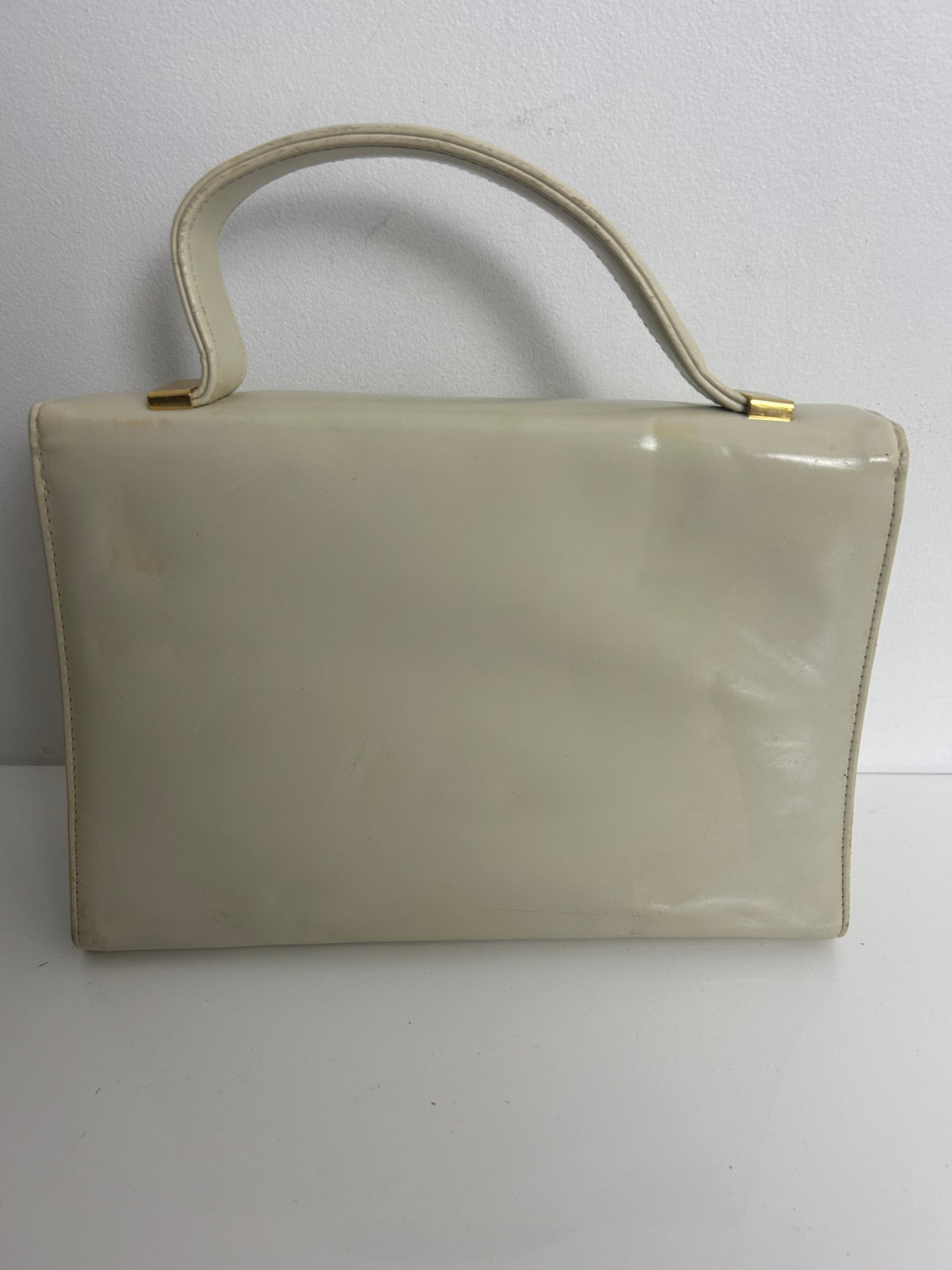 Vintage 1960s Cream Leather Handbag/Shoulder Bag With Tortoiseshell & Gold Metal Clasp