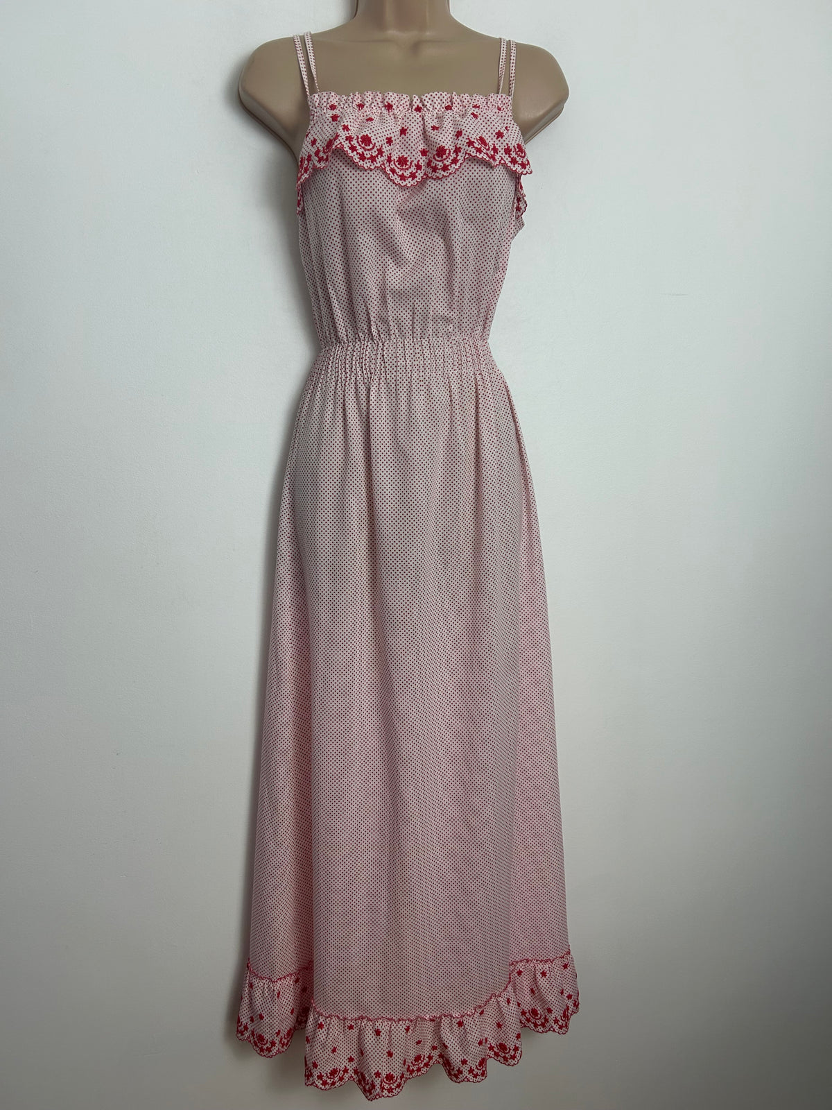 Vintage Size 10 White & Red Polka Dot Double Strap Cotton Nightdress