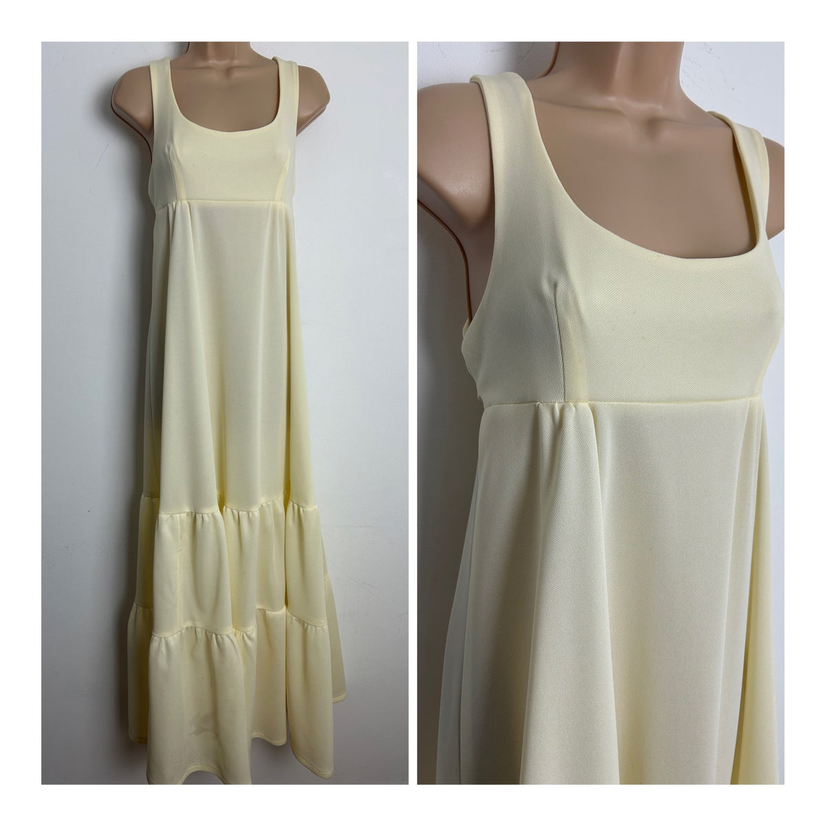 Vintage 1970s Size 8 Cream Sleeveless Tie Back Prairie Boho Festival Maxi Dress
