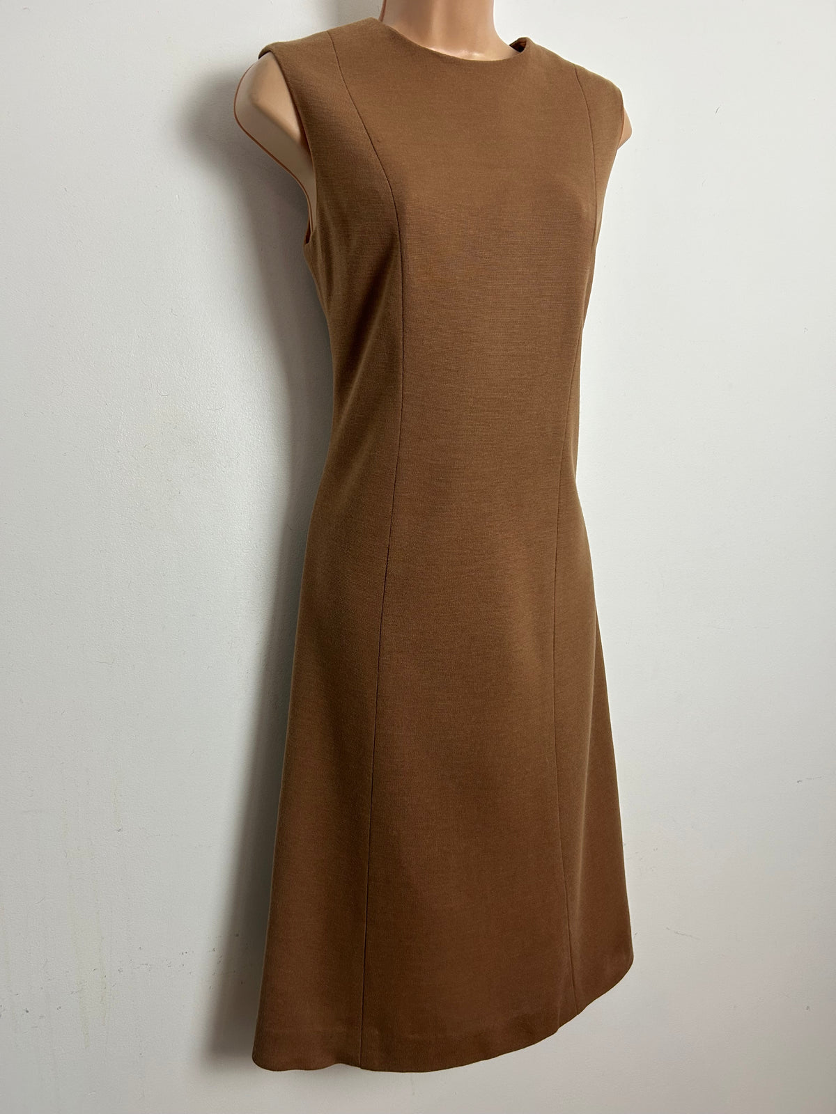 Vintage 1960s Size 10 Camel Brown Mod Dress & Matching Jacket Two Piece Suit