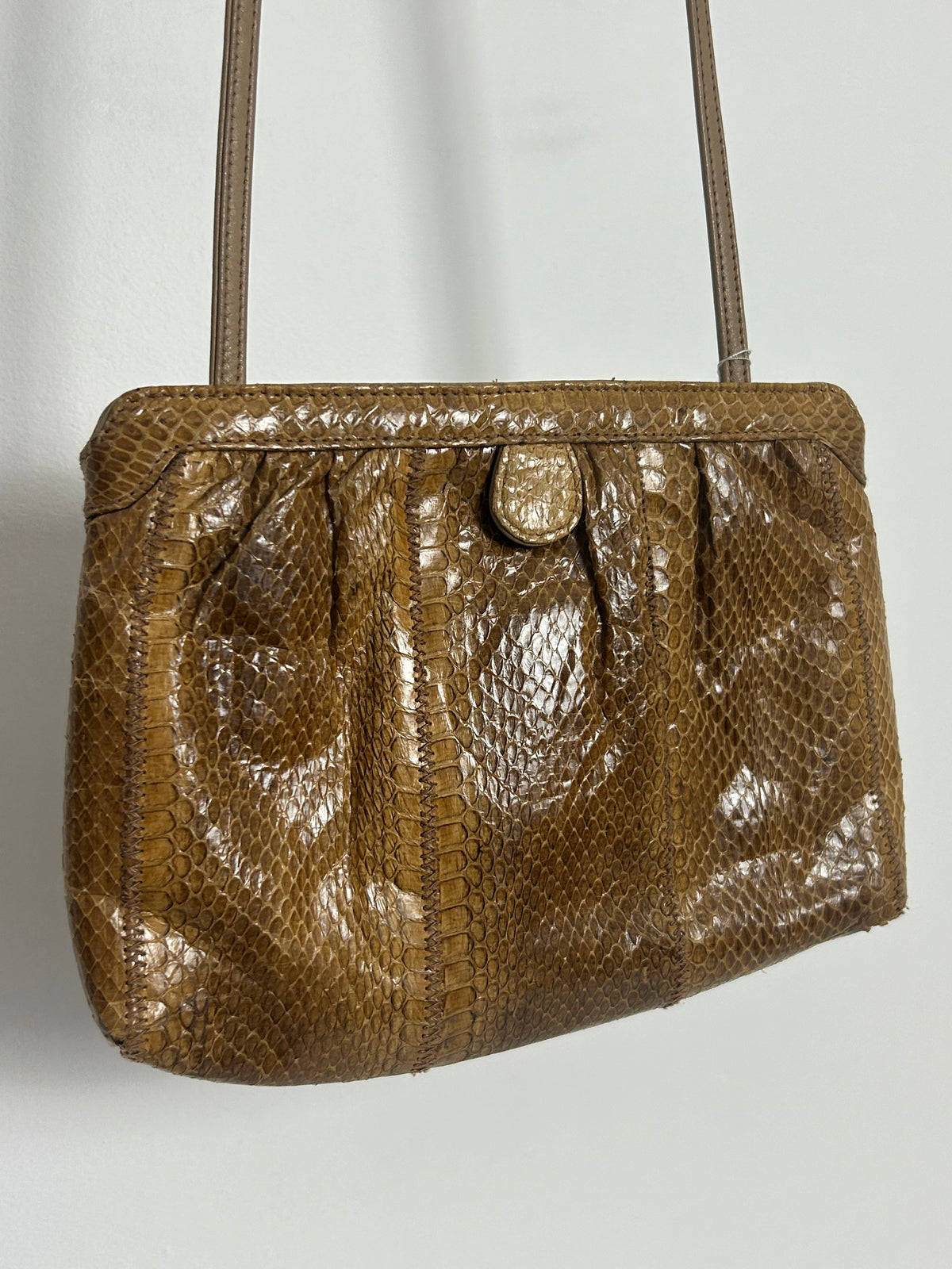 Vintage 1970s CLEMENTE Tan Brown Real Snake Skin Small Leather Shoulder Or Crossbody Bag
