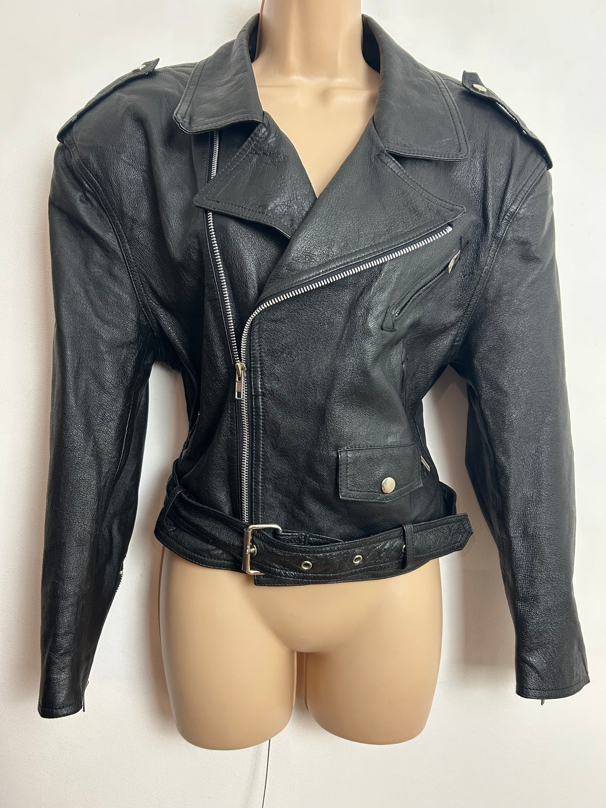 Vintage 1980s ECHTES LEDER UK Size 12-14 Black Leather Classic Biker Jacket