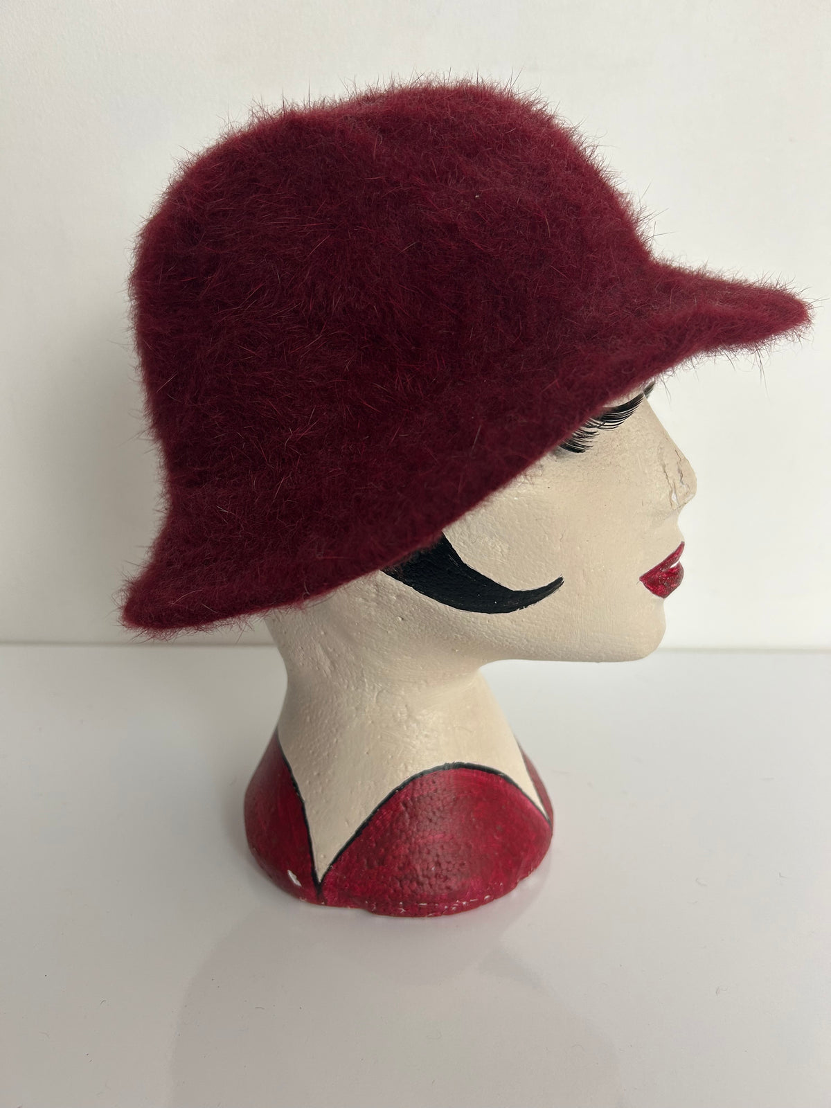 Vintage ITALIAN Dark Red/Burgundy Rabbit Hair & Wool Mix Trilby Style Hat