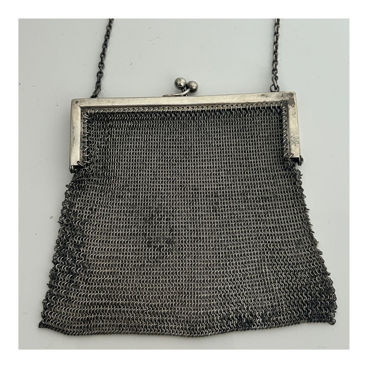 Vintage Antique Silver Mesh Chainmail Small Kiss Lock Fastening Purse